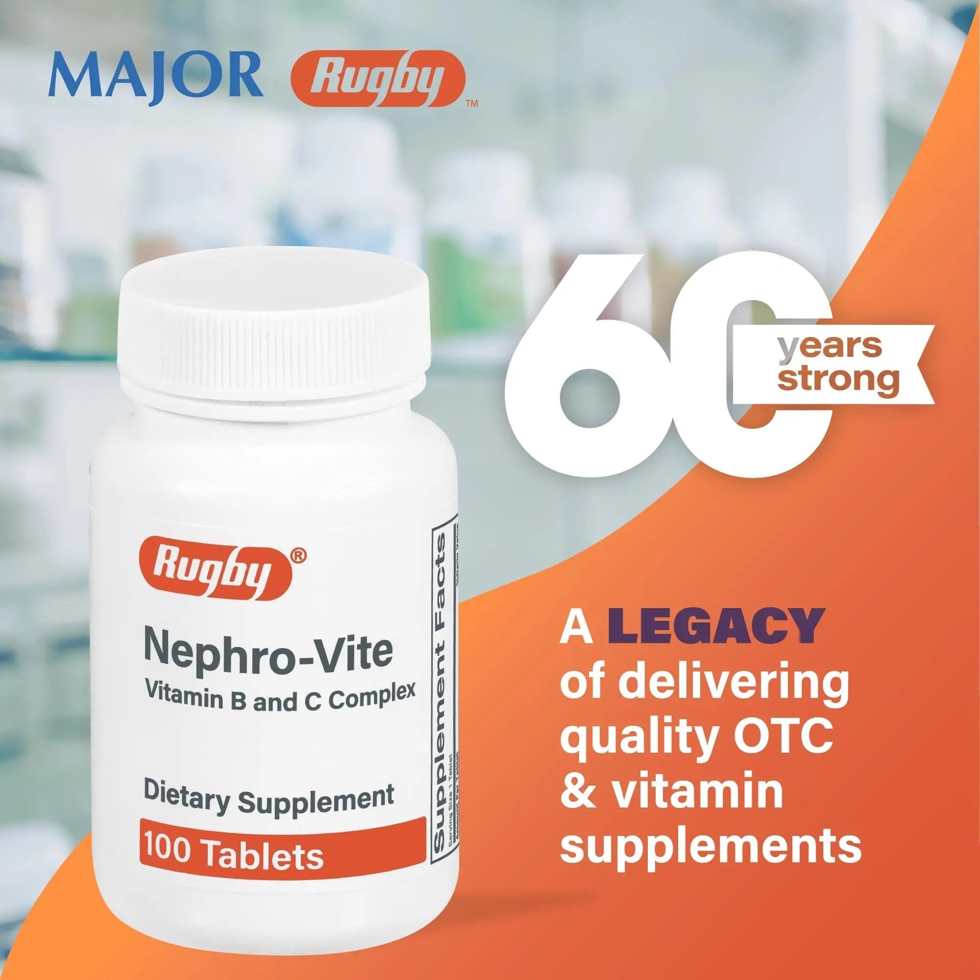 Rugby Nephro-Vite Vitamin B and C Complex Tablets - Dietary Supplement - 100 Count (1 Pack) RUGBY LABORATORIES uk supplements