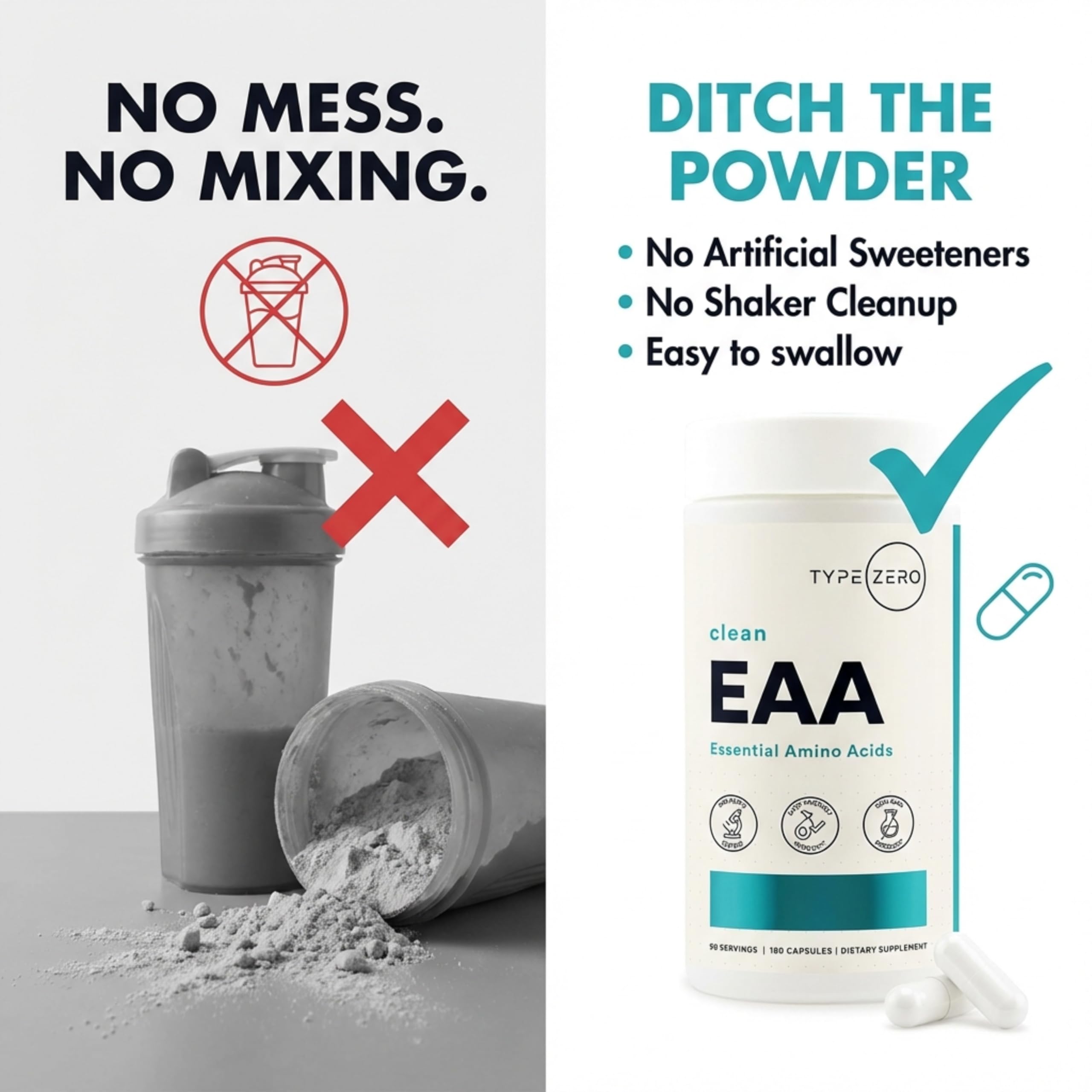 Type Zero Clean EAA Capsules (1,200mg per Serving), Essential Amino Acids Supplement with 9 EAAs, 180 Capsules, 90 Servings Type Zero uk supplements