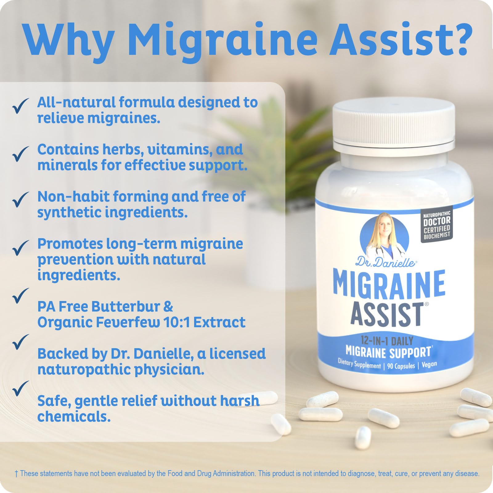 Best Migraine Relief Product with Magnesium - Migraine Assist Supplement with Quercetin, Feverfew, Butterbur, CoQ10 from Dr. Danielle, 90 Capsules Doctor Danielle uk supplements