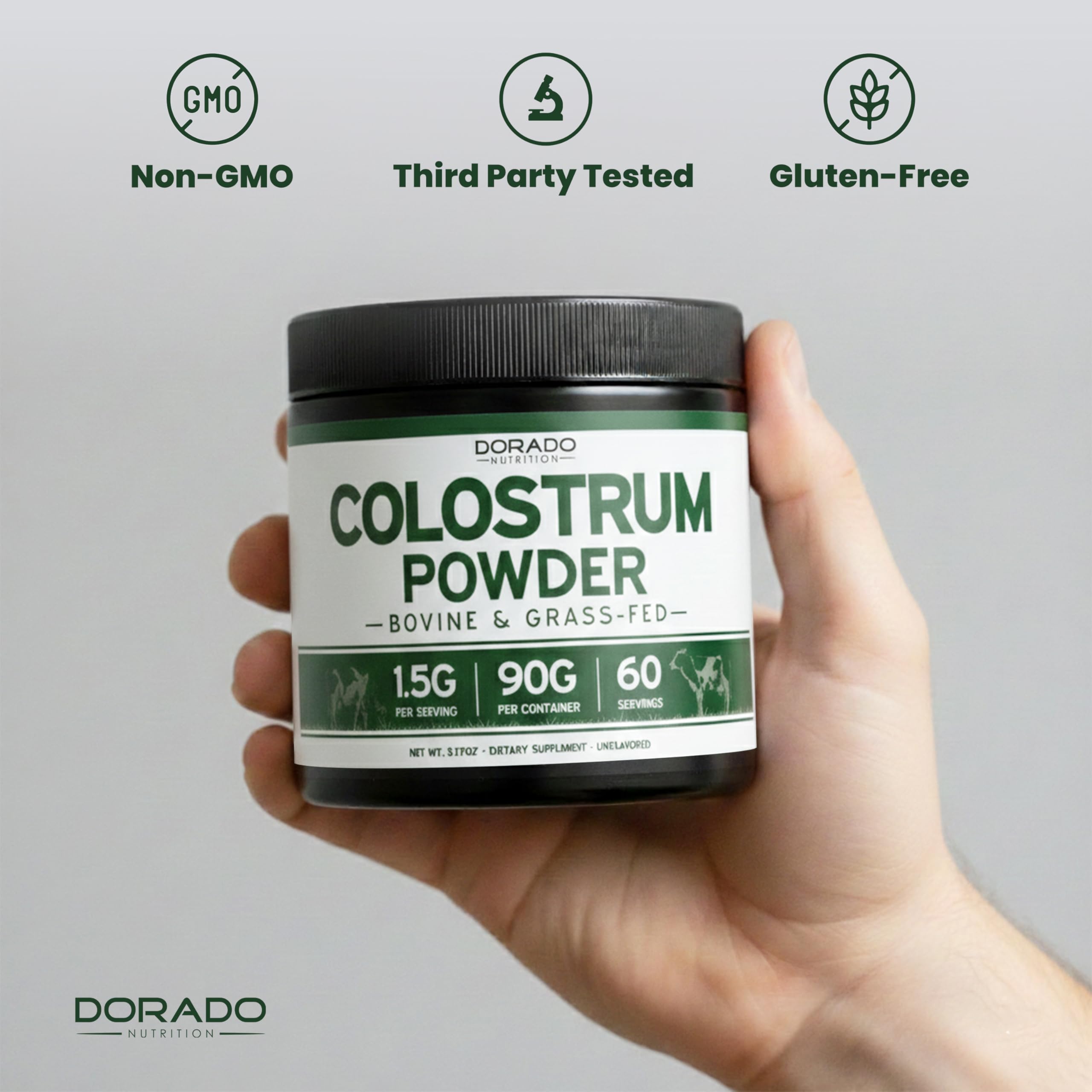 Colostrum Supplement Powder 90g (60 Servings of 1.5g Pure Bovine Colostrum Std. to Contain 20% IgG Immunoglobulins) Grass Fed Powder - No Fillers, Third Party Tested, Unflavored & Non-GMO DORADO NUTRITION uk supplements