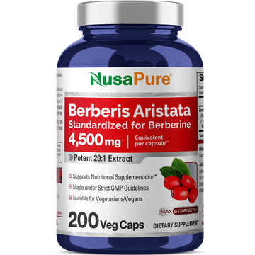 NusaPure Berberine HCI 4500 mg - 200 Veggie Caps - 6 Months Supply - (100% Vegetarian NusaPure uk supplements