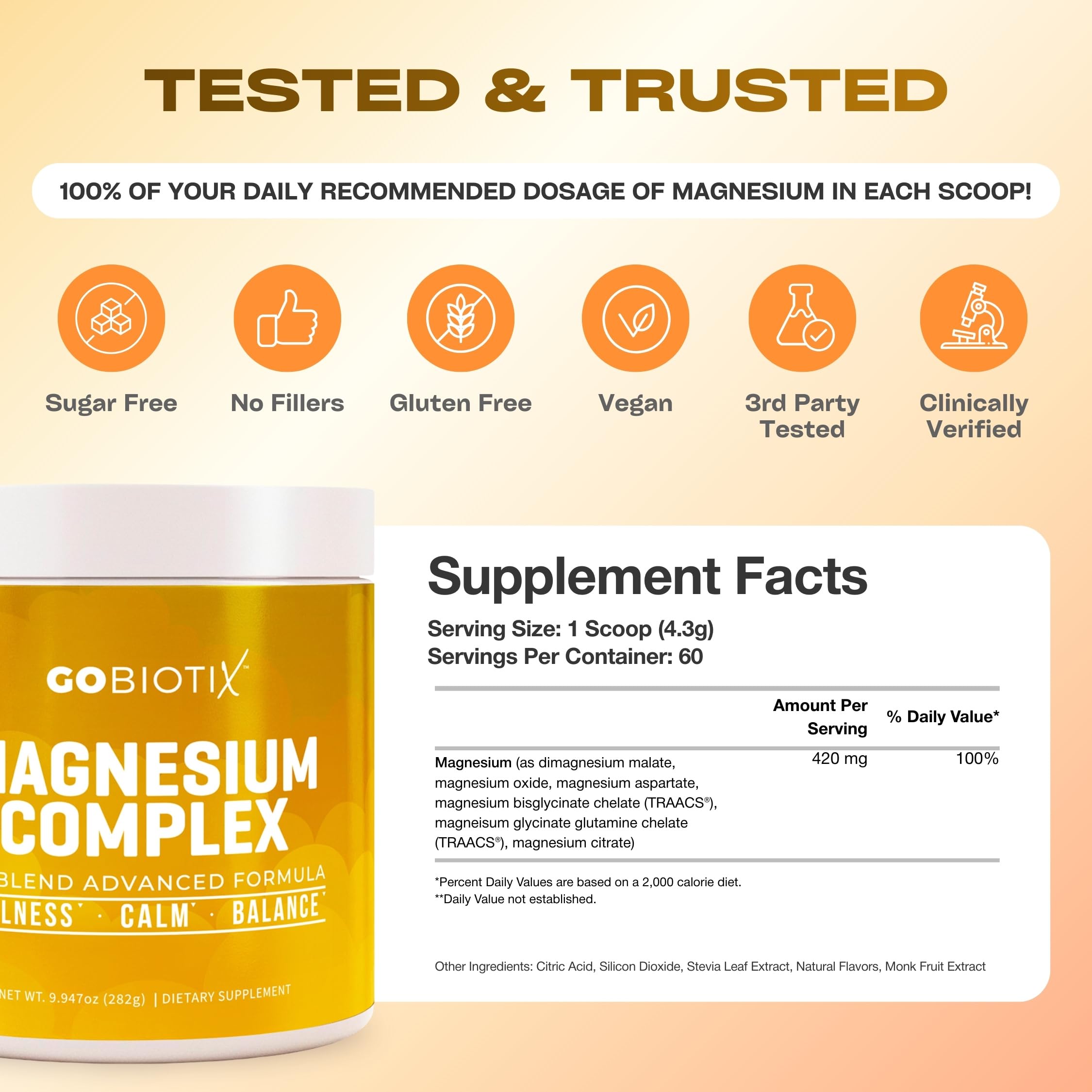 GoBiotix Magnesium Glycinate Powder – Cortisol Supplements for Women and Men – High Absorption Magnesium Complex Calm Supplement with Citrate, Malate – Sugar Free – 420 mg, 60 Servings - Honey Citrus GOBIOTIX uk supplements