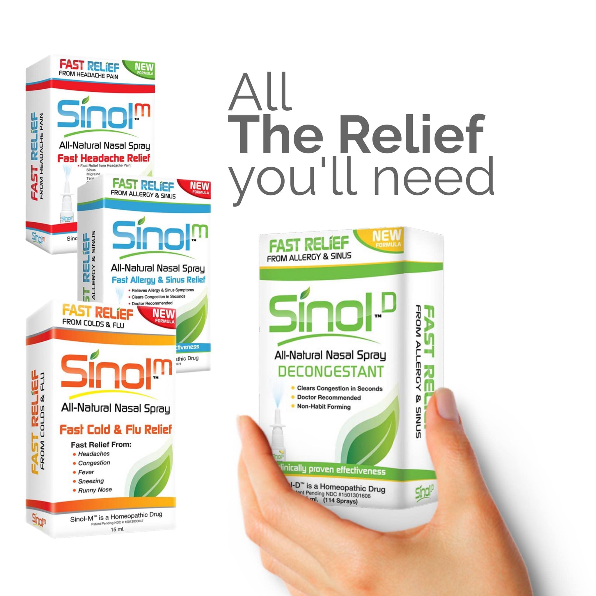 Sinol Headache Relief Spray, Over-The-Counter Medication Nose Spray for Migraine Cluster Tension, Sinus Relief & Nasal Decongestants, 15 ml Sinol uk supplements