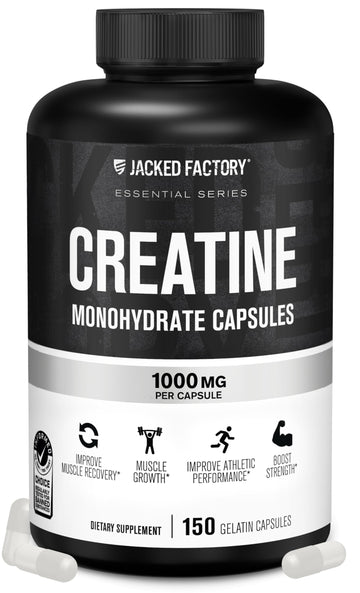 Jacked Factory Creatine Monohydrate Capsules - Creatine Pills for Muscle Growth, Increased Strength, Enhanced Energy Output and Improved Athletic Performance - 150 Capsules Jacked Factory uk supplements