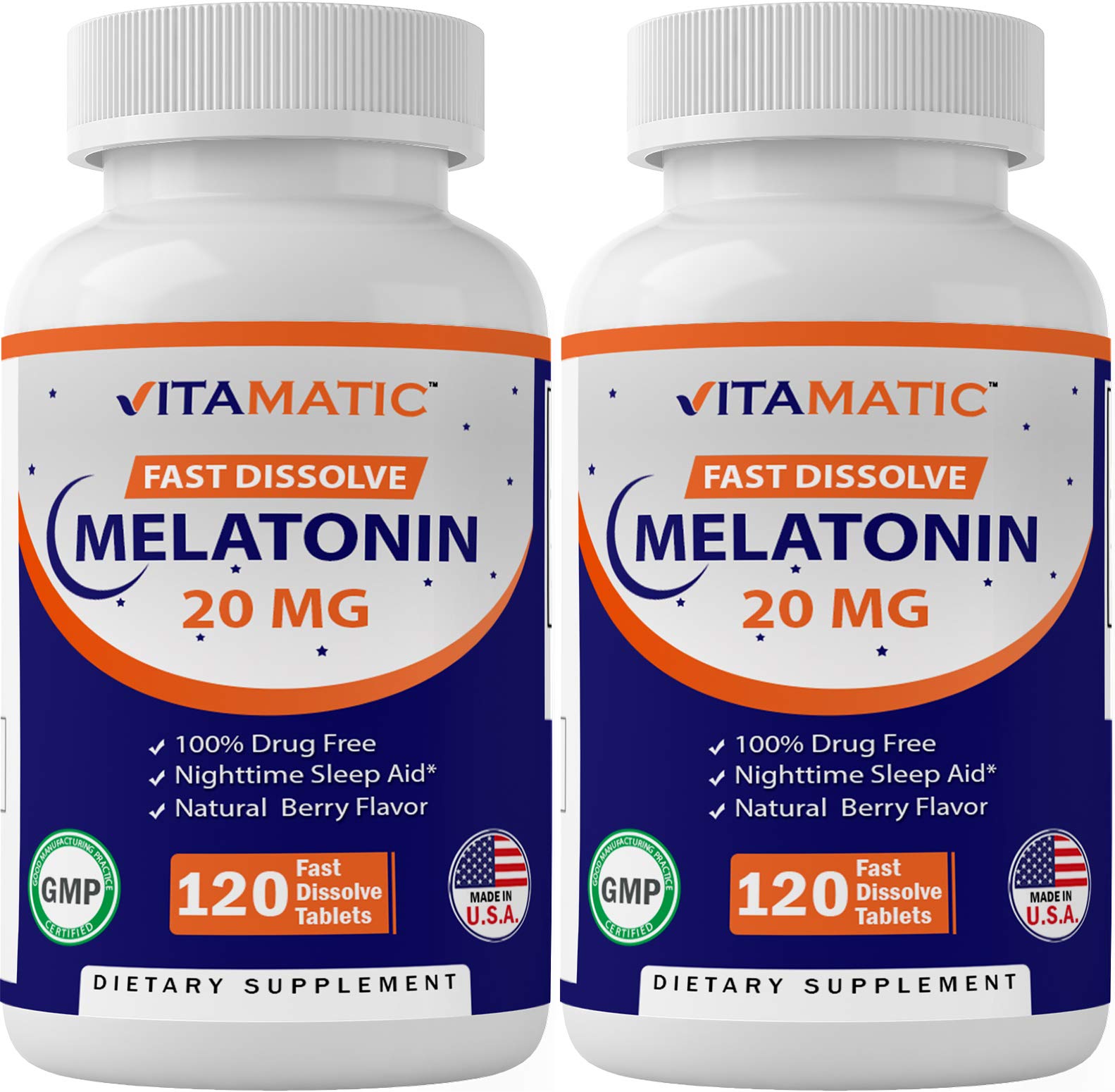 Vitamatic 2 Pack Melatonin 20mg Fast Dissolve 120 Tablets - Natural Berry Vitamatic uk supplements