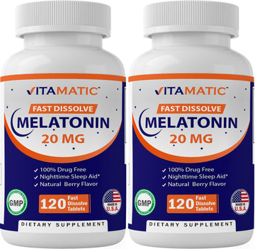 Vitamatic 2 Pack Melatonin 20mg Fast Dissolve 120 Tablets - Natural Berry Vitamatic uk supplements