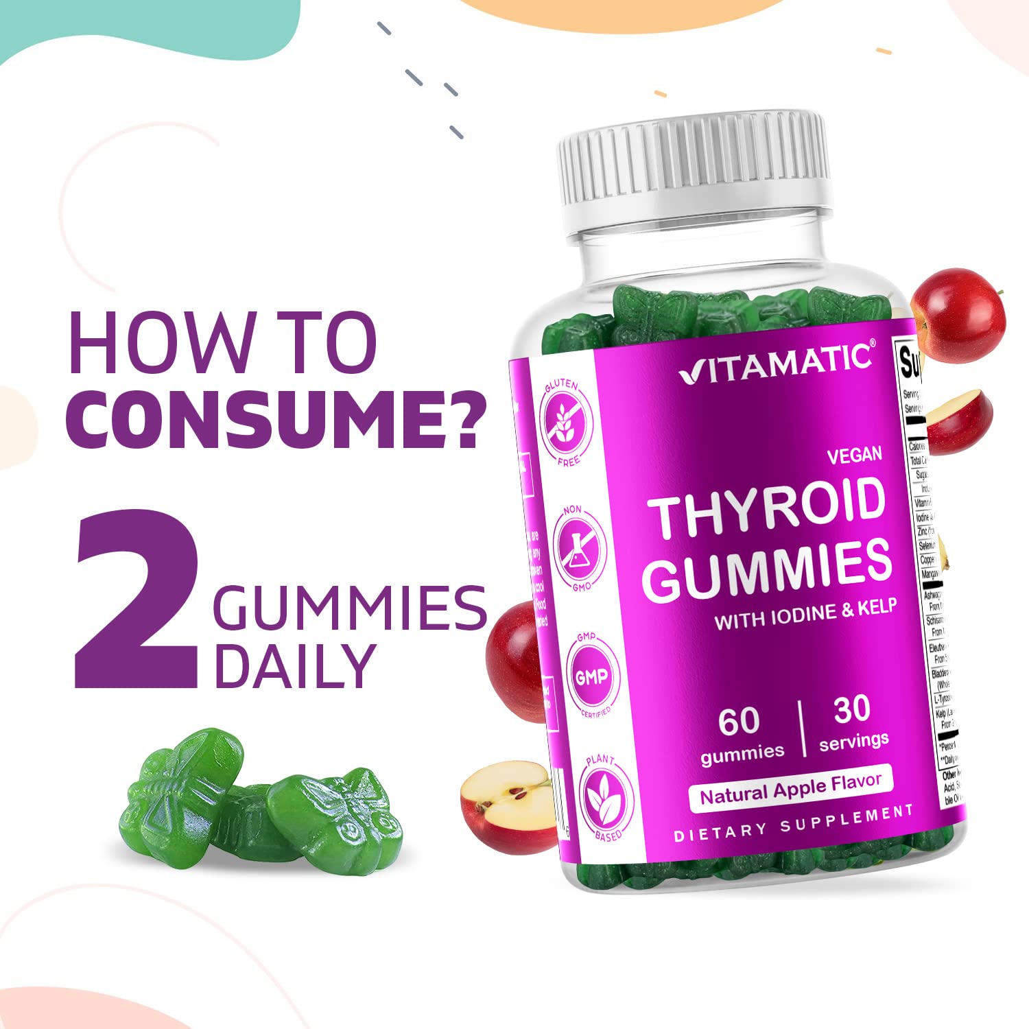 Vitamatic Vegan Thyroid Support Gummies with Iodine & Kelp - 60 Count - Improve Your Vitamatic uk supplements