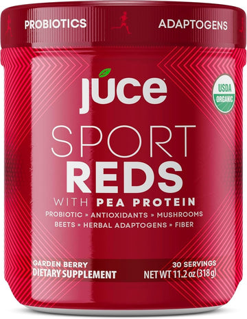 Terra Kai Organics Juce SR7 Sport Reds Organic Fruit & Veggies w/Pea Protein | 43 Superfoods, Antioxidants, Mushrooms, Beets, Herbal Adaptogens, Probiotic, Fiber, Garden Berry Flavor (30 Servings) Terra Kai Organics uk supplements
