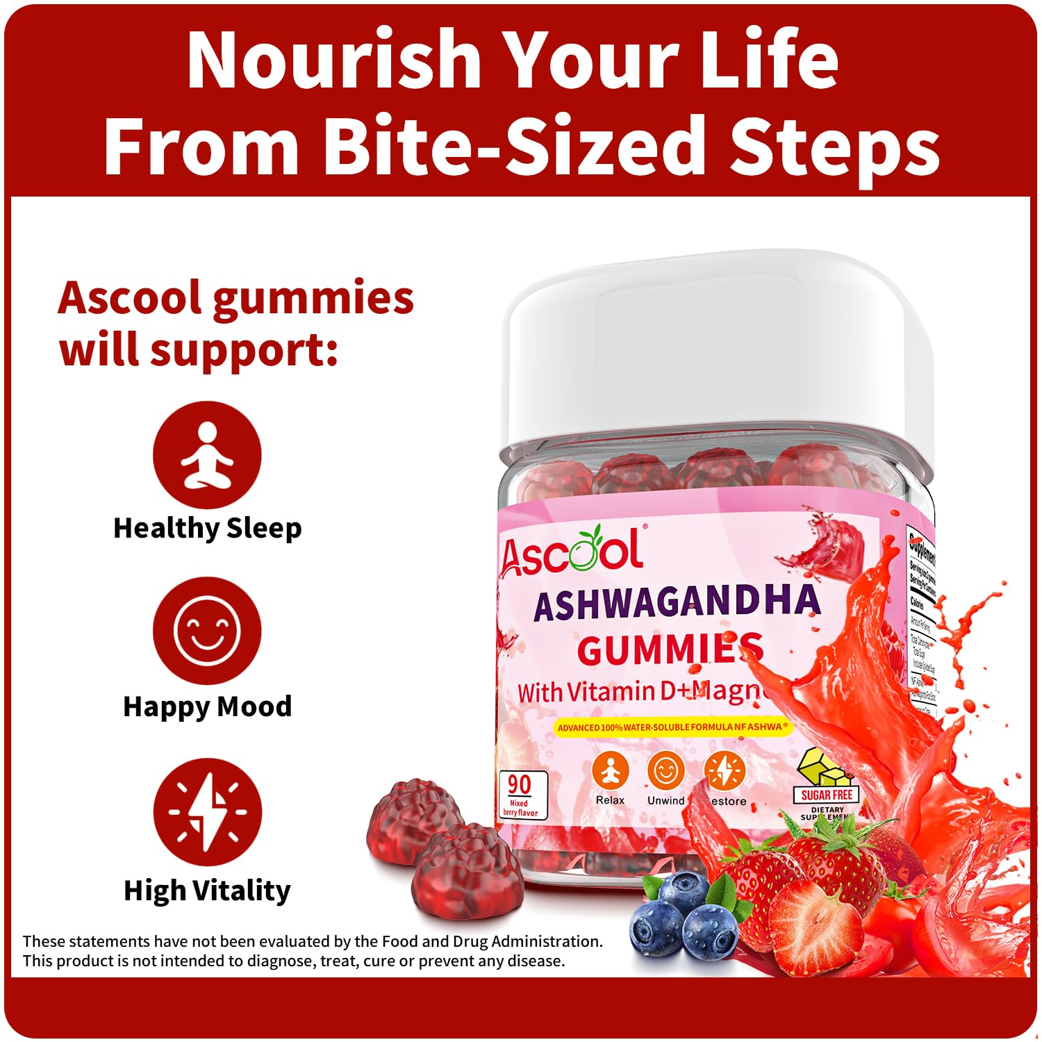 Ascool Ashwagandha Gummies for Stress Support & Relaxation with Magnesium + Vitamin D – 90 Count Sugar-Free, Vegan Ashwa Supplements Ascool uk supplements