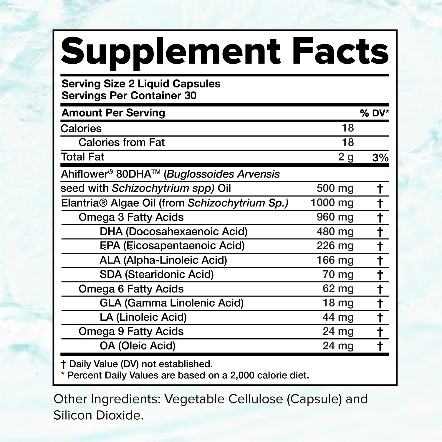Vegan Omega 3 Supplement- 960mg Omega-3 Fatty Acids, DHA, EPA, SDA, ALA Supplement - Immune Support- 30 Servings, 60 Liquid Capsules Complement uk supplements