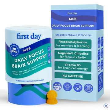 FIRST DAY Men’s Daily Nootropic Brain Supplement Gummies for Focus, Memory & Mental Energy | with Cognizin® Citicoline, Phosphatidylserine & Natural Caffeine | Vegan, Allergen-Free | 30-Day Supply FIRST DAY uk supplements
