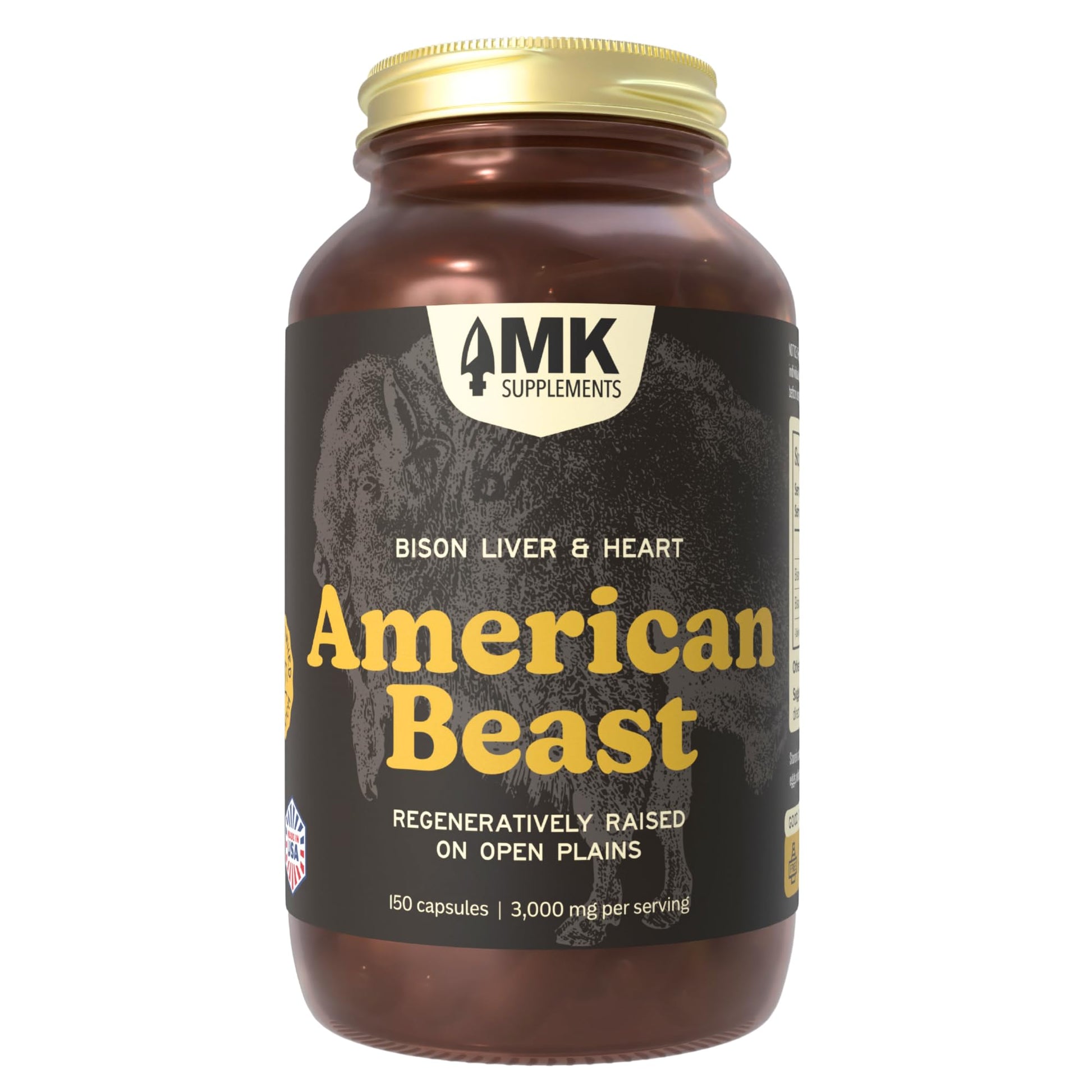 MK Supplements American Beast | Bison Liver & Heart Capsules | ~49x More CoQ10 Than Beef Liver | Regeneratively Raised Bison | 150 Capsules MK Supplements uk supplements