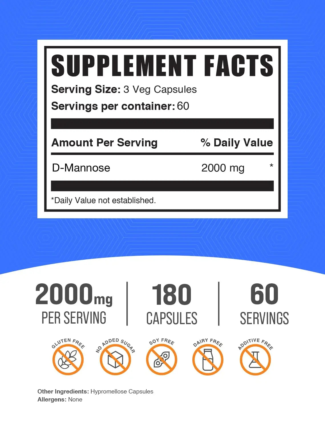 BulkSupplements.com D-Mannose Capsules - D-Mannose Supplement, for Urinary Tract Support - Vegan & Gluten Free, 3 Capsules per Serving (2000mg), 180 Count (Pack of 1) BulkSupplements uk supplements
