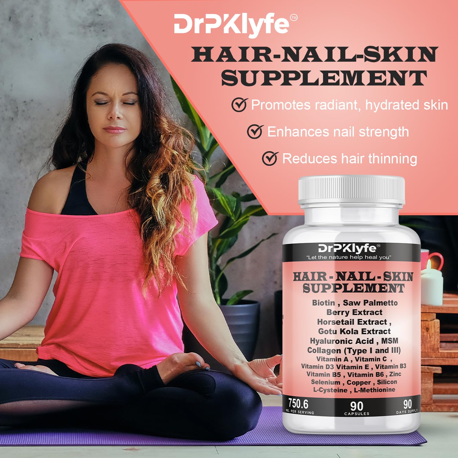 DrPKLyfe Hair, Nail and Skin Supplement Capsules:Biotin, Collagen, Collagen Peptides, Acid Hyaluronic, Biotin, Vitamin A, C, B5, B6 Saw Palmetto & More - 90 Capsules. DrPKLyfe uk supplements