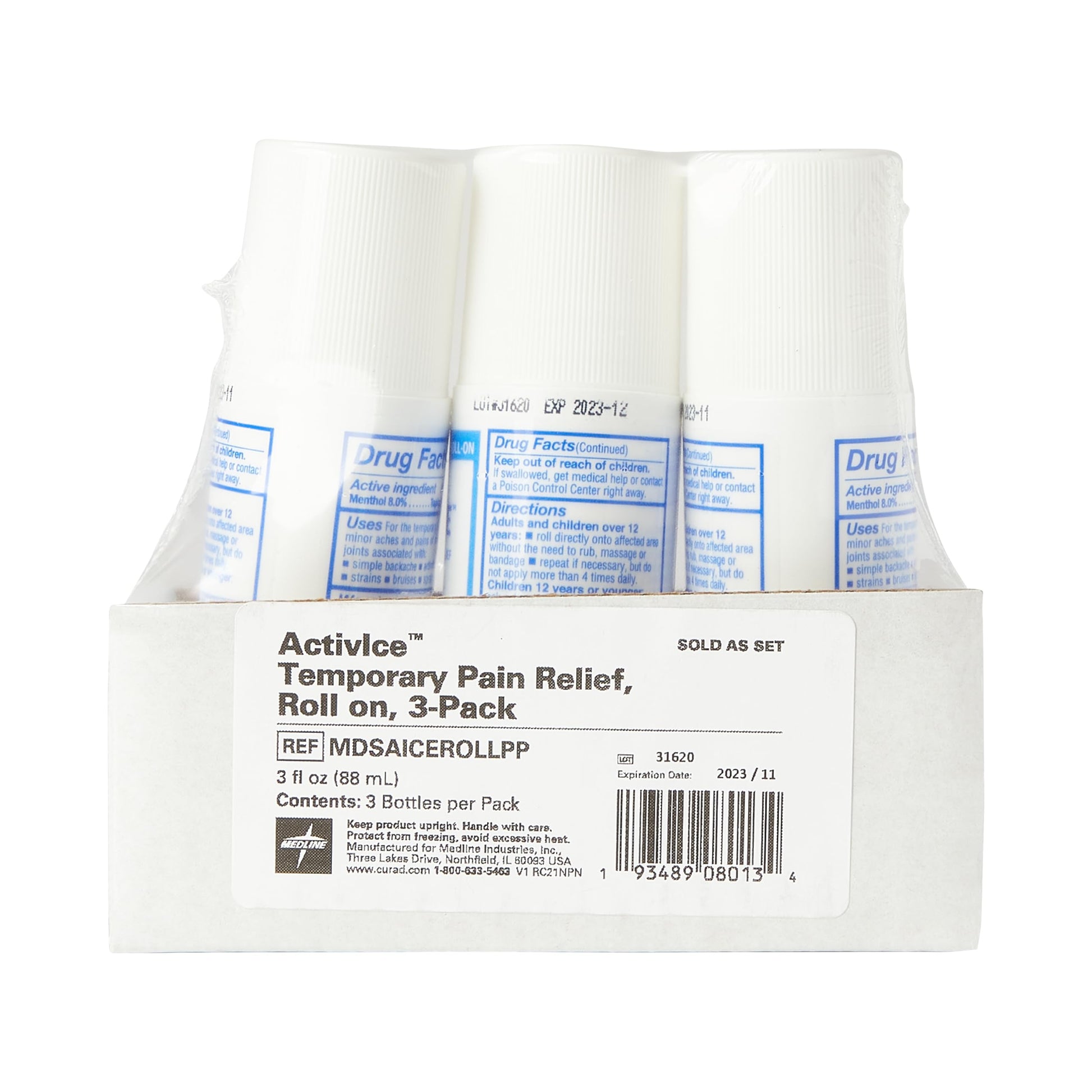 Medline ActivICE Roll-On Cooling Gel, Topical Pain Relief for Arthritis, Joint, Muscle, Back & Body Aches & Pain, 3 oz (3 Count) Medline uk supplements