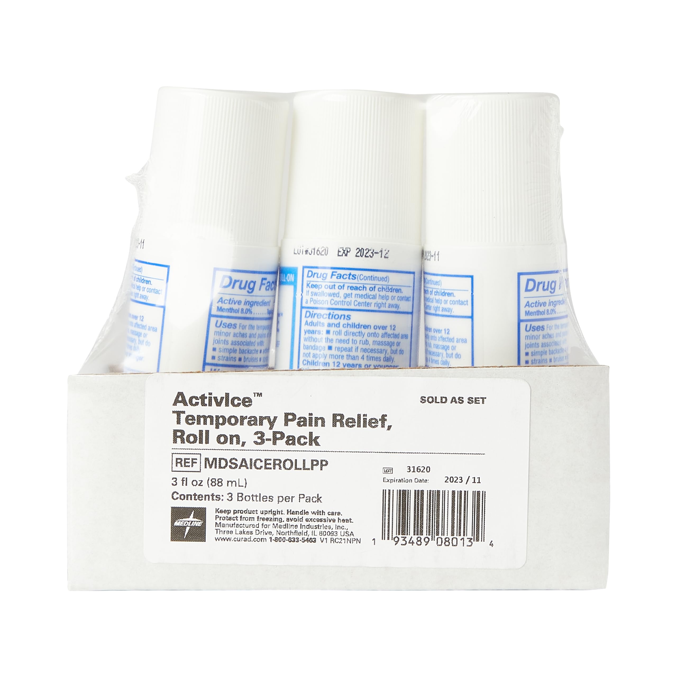Medline ActivICE Roll-On Cooling Gel, Topical Pain Relief for Arthritis, Joint, Muscle, Back & Body Aches & Pain, 3 oz (3 Count) Medline uk supplements