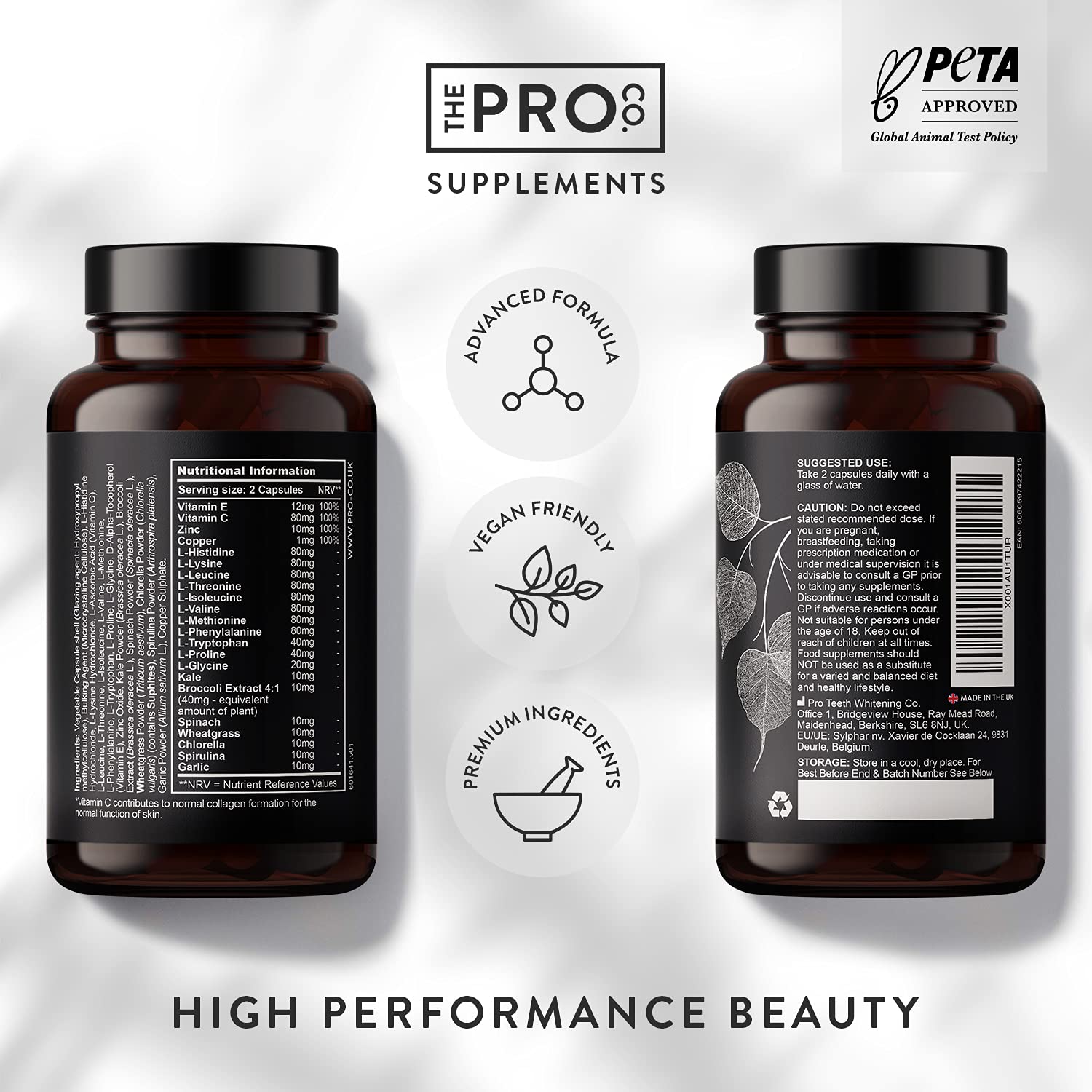 Premium Vegan Collagen Booster Supplement - Hair Skin & Nails Vitamins The Pro Co uk supplements