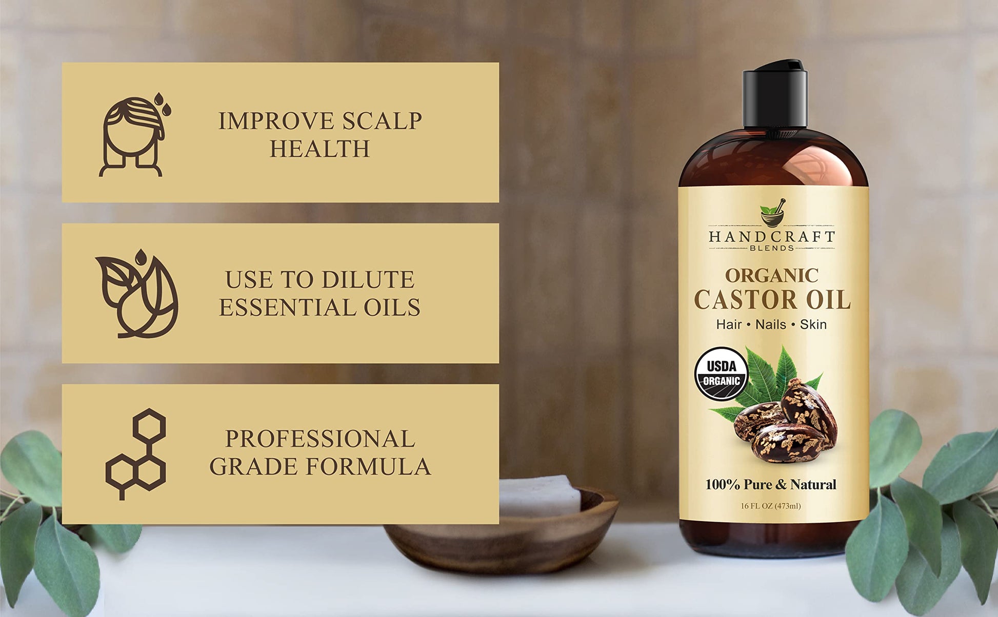 Handcraft Blends Organic Castor Oil for Hair Growth, Eyelashes and Eyebrows - 100% Pure Handcraft Blends uk supplements