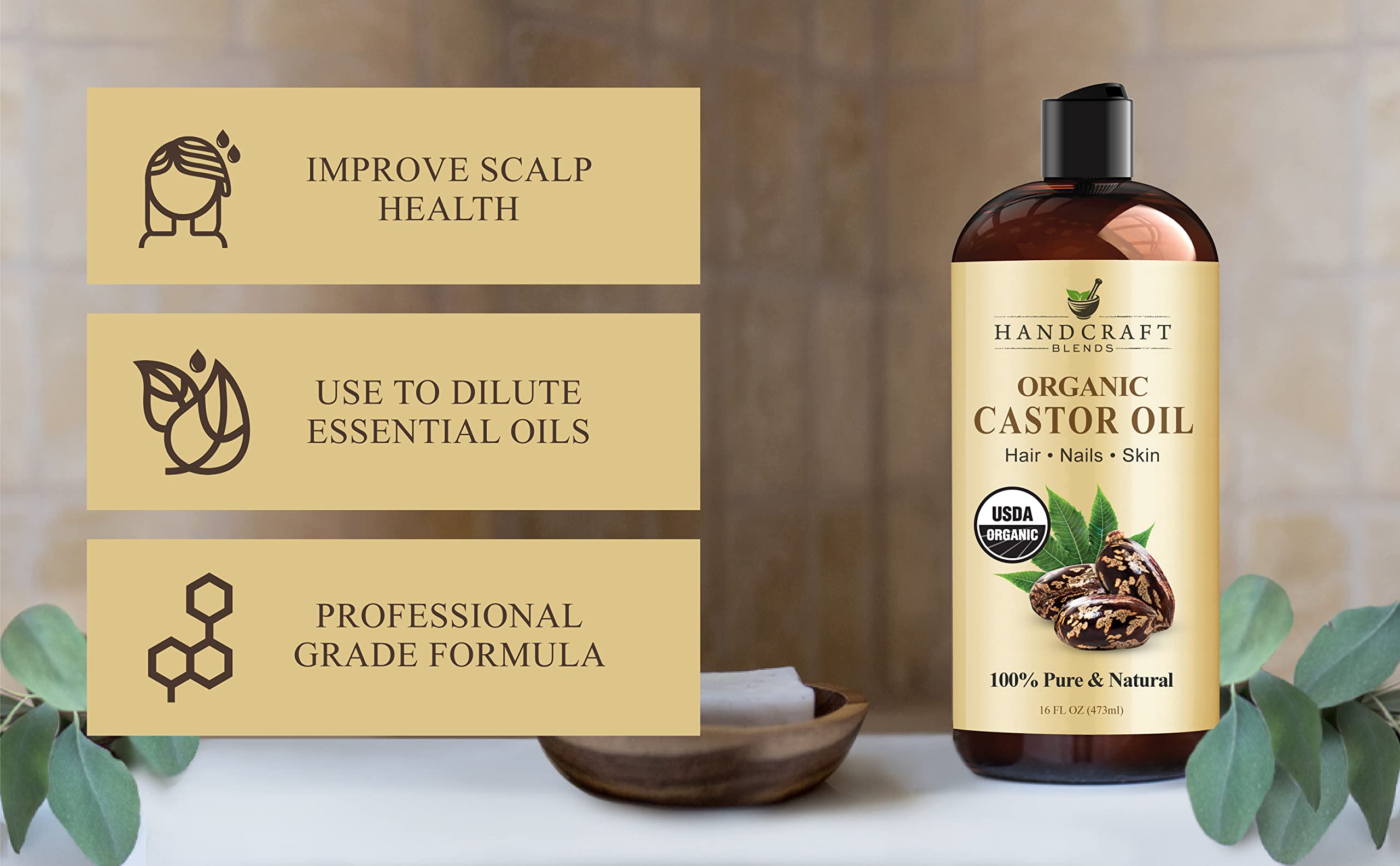 Handcraft Blends Organic Castor Oil for Hair Growth, Eyelashes and Eyebrows - 100% Pure Handcraft Blends uk supplements
