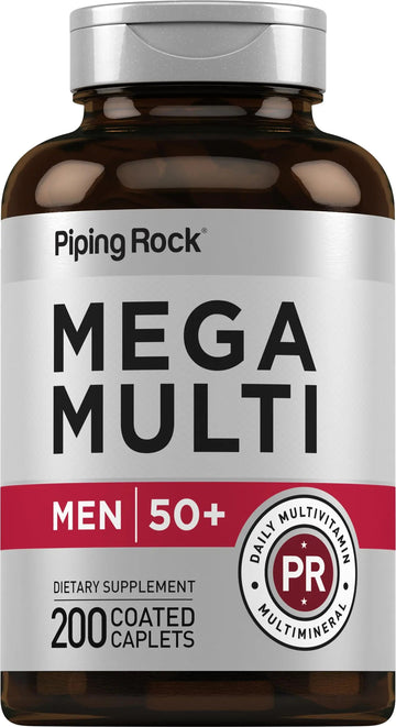 Piping Rock Multivitamin for Men Over 50+ | 200 Caplets | Mega 50 Plus Daily Multimineral | with Magnesium, Calcium, Zinc | Piping Rock uk supplements