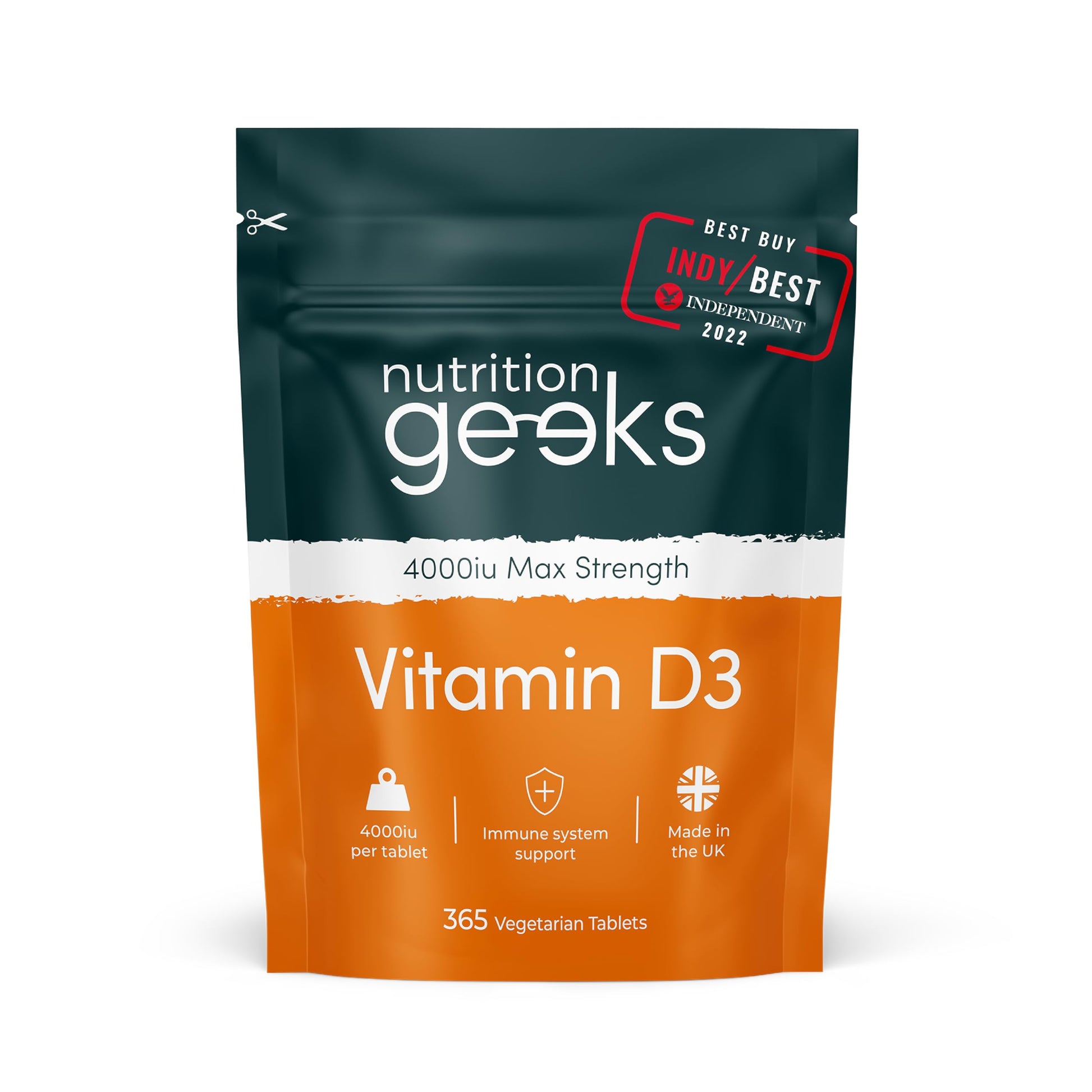 Vegetarian Vitamin D3 4000 iu - 1 Year Supply, 365 Easy-Swallow High Strength Vitamin Nutrition Geeks uk supplements