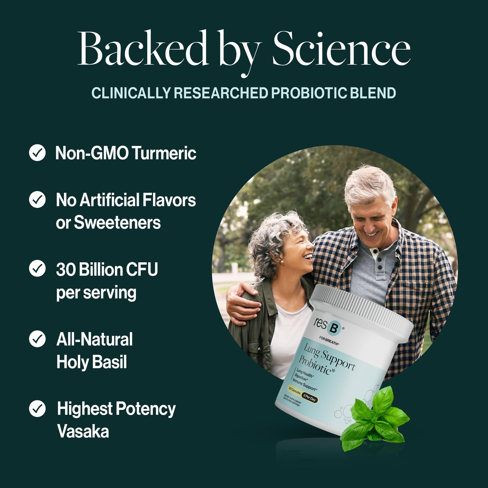 resB Lung Support Probiotic Supplement - Lung Health Supplement for Smokers, Gut Health, Immune & Digestive Support, Respiratory Care, Holy Basil & Turmeric, Clinically Trialed - 60 Capsules ResBiotic uk supplements