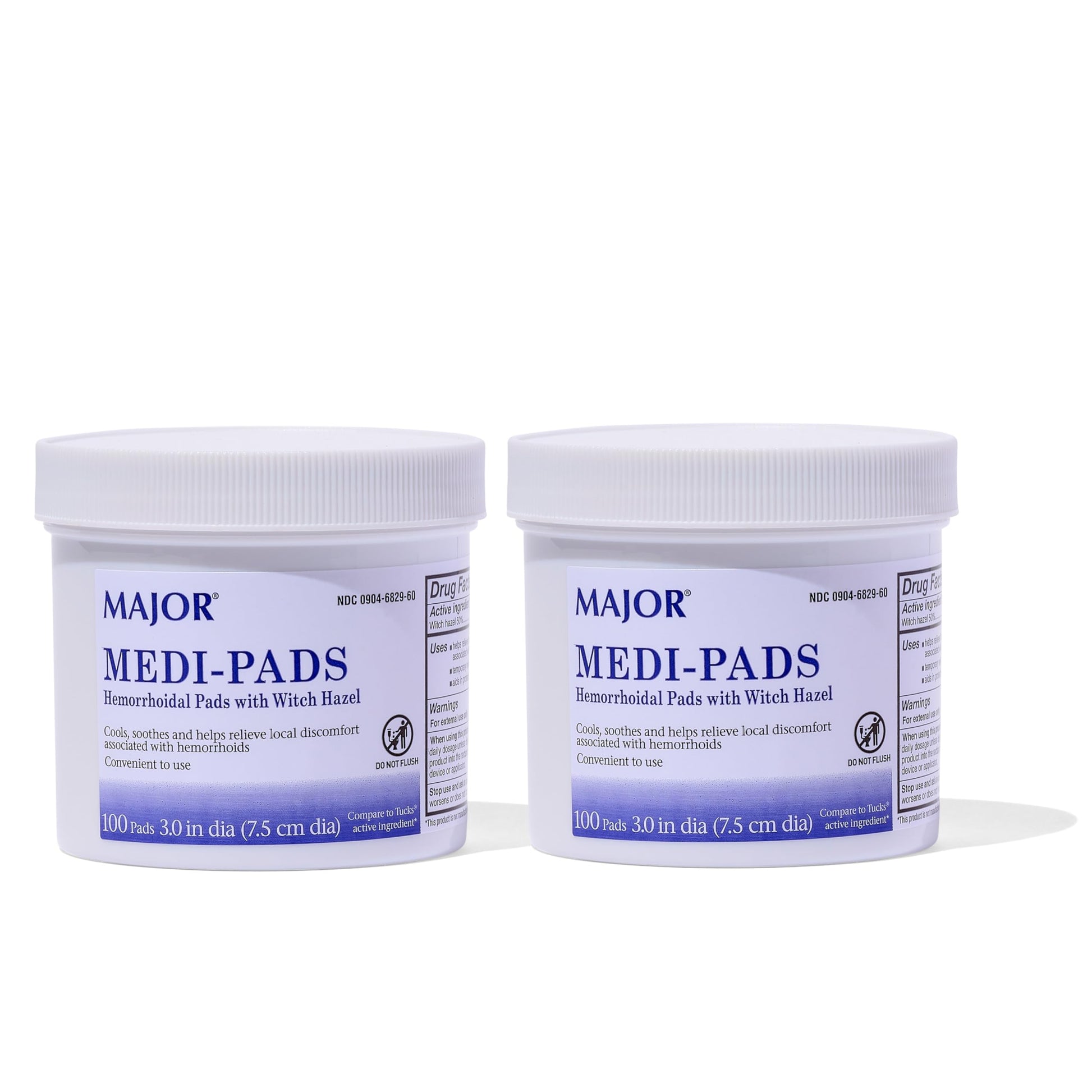 MAJOR Medi-Pads - Hemorrhoidal Hygienic Cleansing Witch Hazel Pads - Cooling Relief with Aloe - 100 Count Jar (2 Pack) MAJOR uk supplements