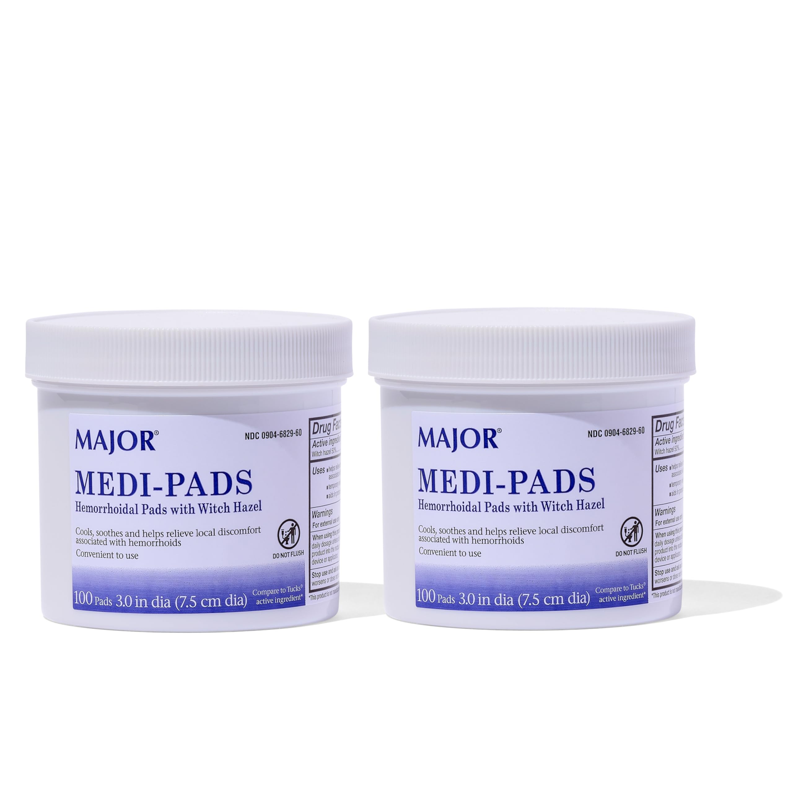 MAJOR Medi-Pads - Hemorrhoidal Hygienic Cleansing Witch Hazel Pads - Cooling Relief with Aloe - 100 Count Jar (2 Pack) MAJOR uk supplements