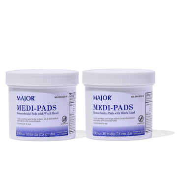 MAJOR Medi-Pads - Hemorrhoidal Hygienic Cleansing Witch Hazel Pads - Cooling Relief with Aloe - 100 Count Jar (2 Pack) MAJOR uk supplements