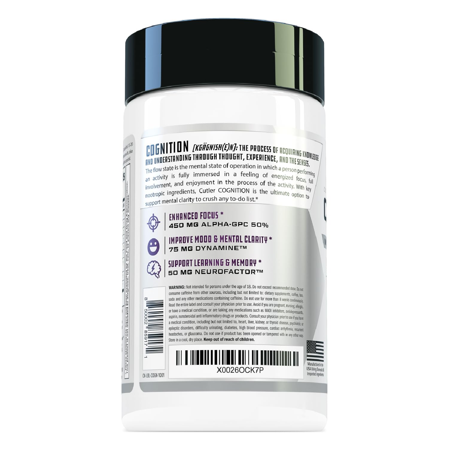 COGNITION High Potency Brain Nootropic Focus Supplement: Best Nootropic and Energy Pills for Mental Clarity, Memory, Studying, Gaming, and Work | Alpha GPC, Dynamine, Caffeine, L Theanine , 60 Count Cutler Nutrition uk supplements