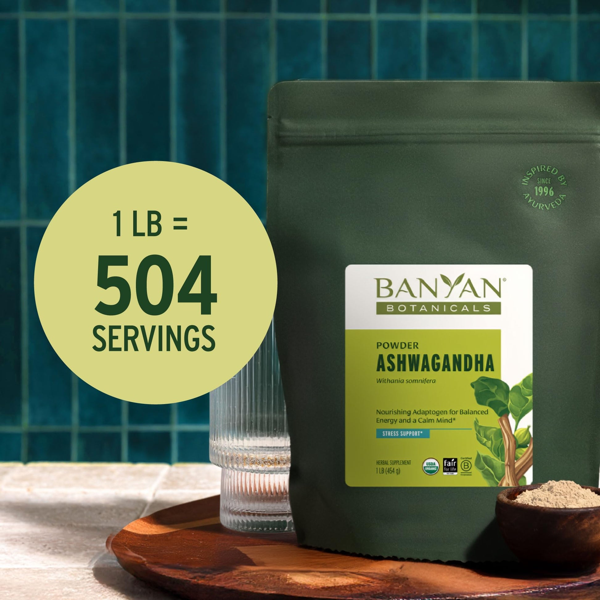 Banyan Botanicals Organic Ashwagandha Root Powder–1lb Bulk (504 Servings)Natural Cortisol Manager & Adrenal Support–Stress Relief, Better Sleep & Energy–Adaptogen for Smoothies & Moon Milk–Vegan,FFL* Banyan Botanicals uk supplements