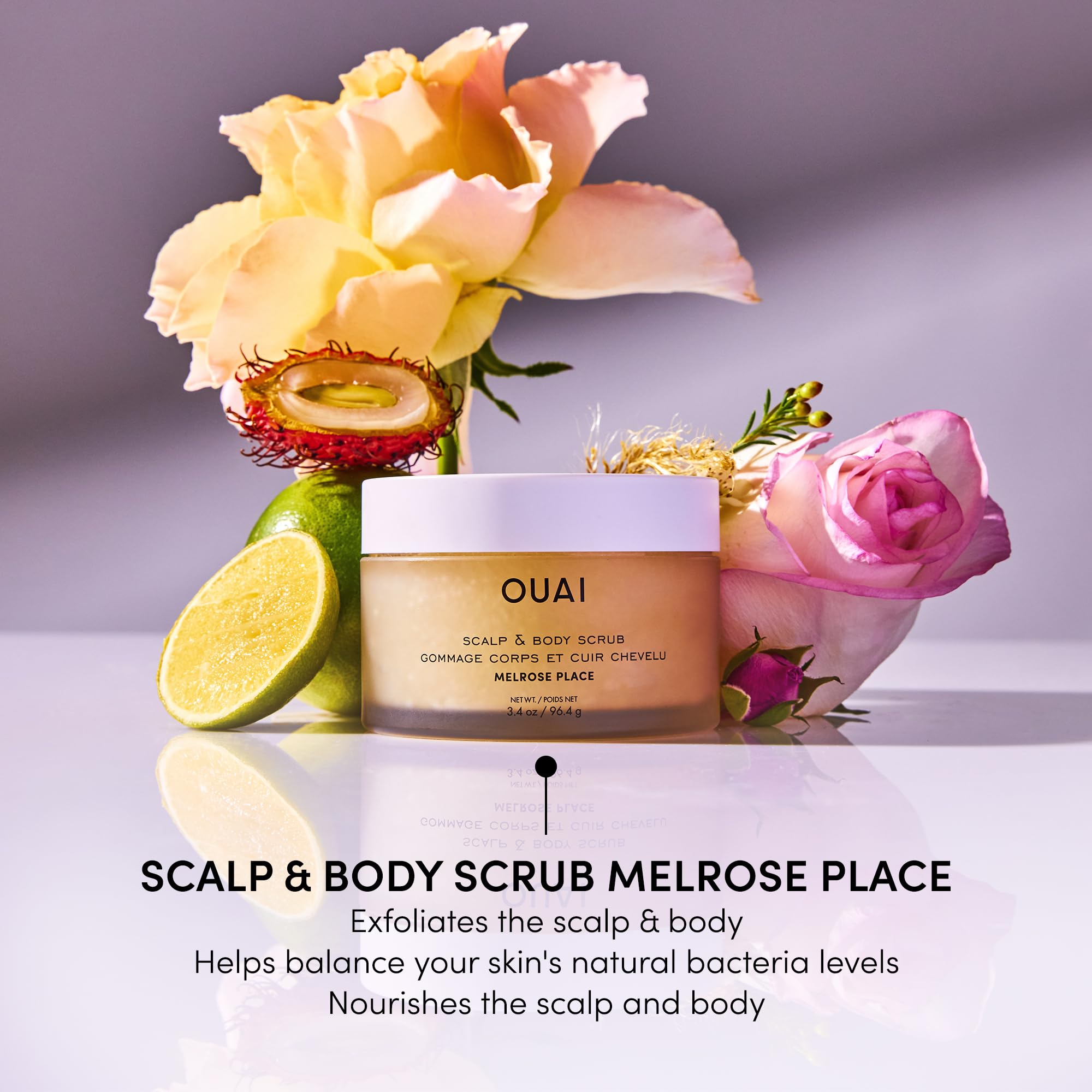 OUAI Scalp & Body Scrub Travel Size, Melrose Place - Exfoliating Body Scrub with Sugar & Coconut Oil Blend for Smooth, Moisturized Skin - Gentle for Removing Product Build Up (3.4 Oz) OUAI uk supplements