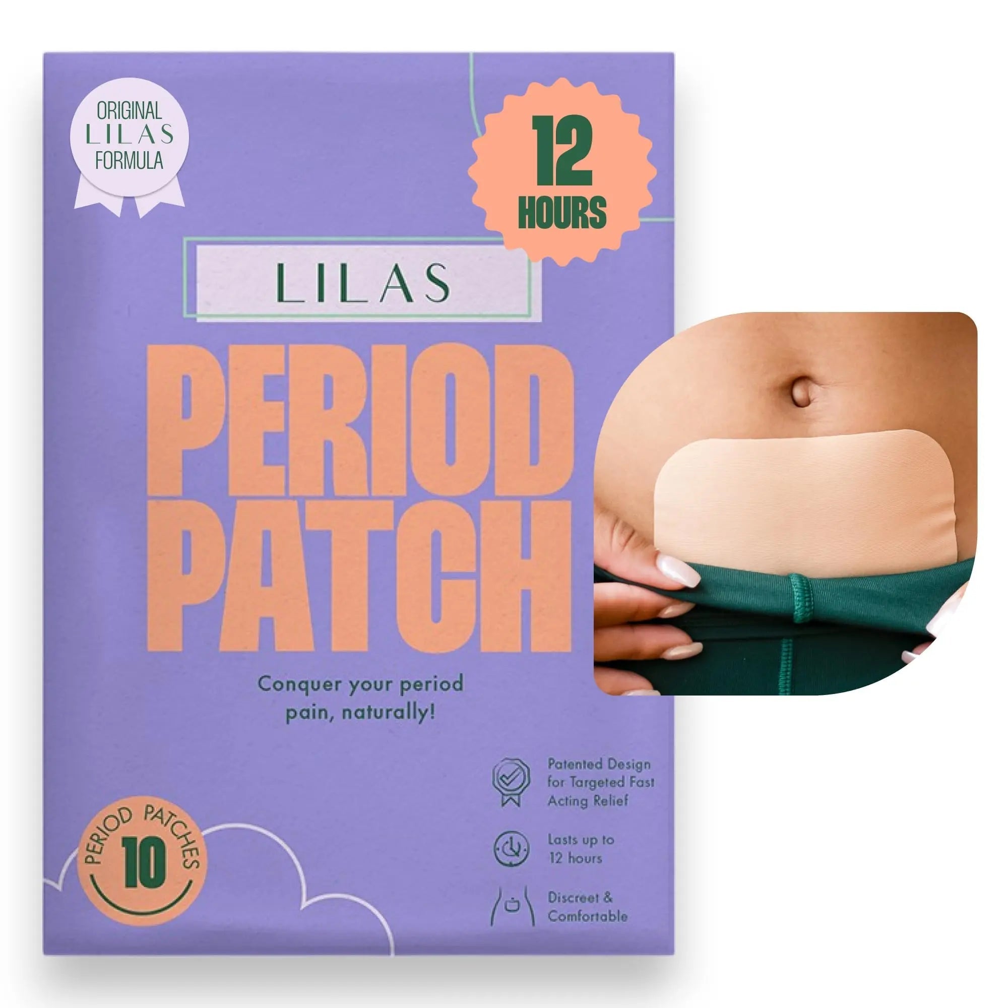 LILAS Period Cramps Pain Relief Patch, 10 Pack | Instant Relief for Menstrual Cramp, PMS, Endometriosis & PCOS | 12-Hour Comfort | Natural & Vegan Topical Patches | Trusted Formula & Upgraded Design LILAS uk supplements