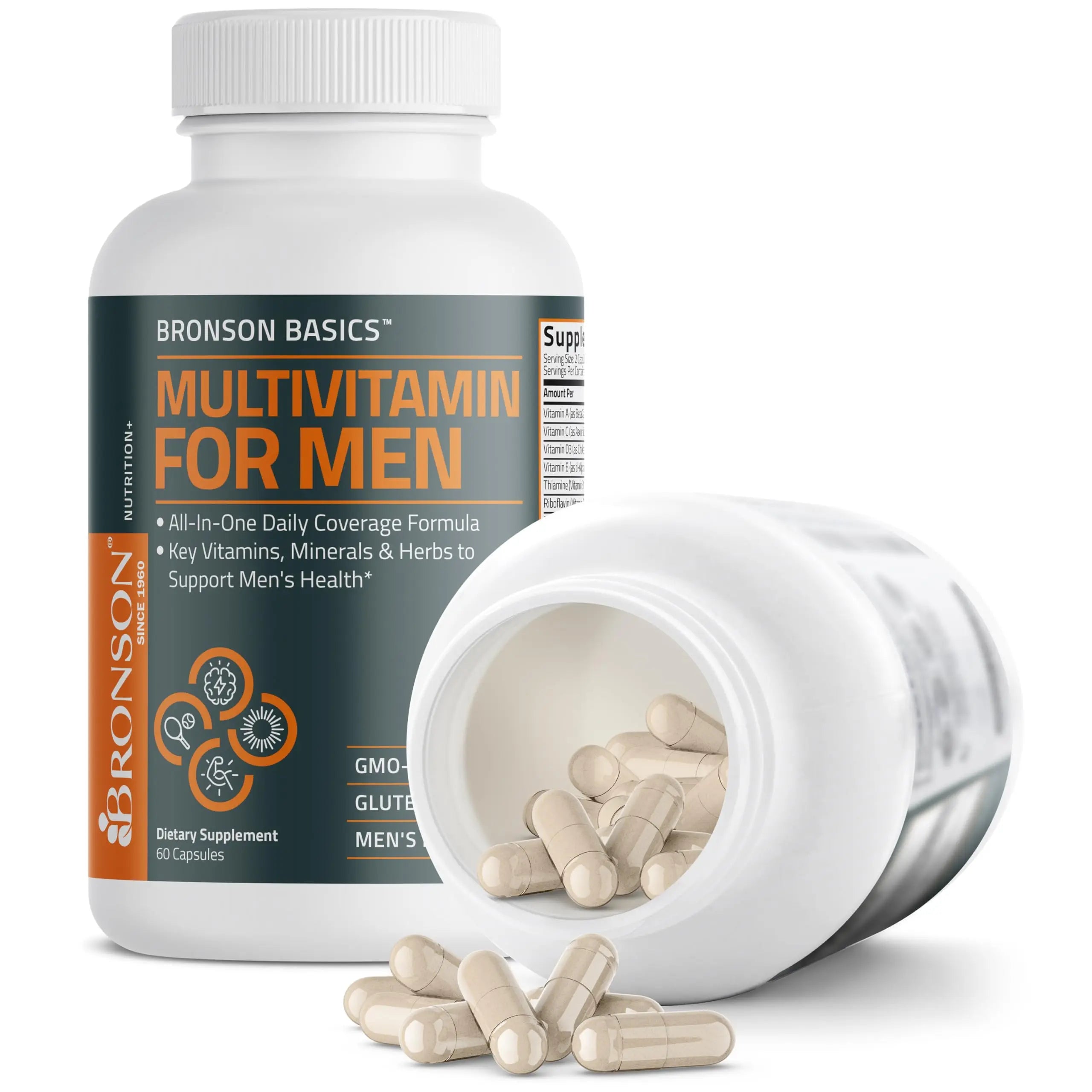Bronson Multivitamin for Men All-in-One Daily Coverage Formula Key Vitamins, Minerals & Herbs to Support Men's Health, 60 Capsules Bronson uk supplements
