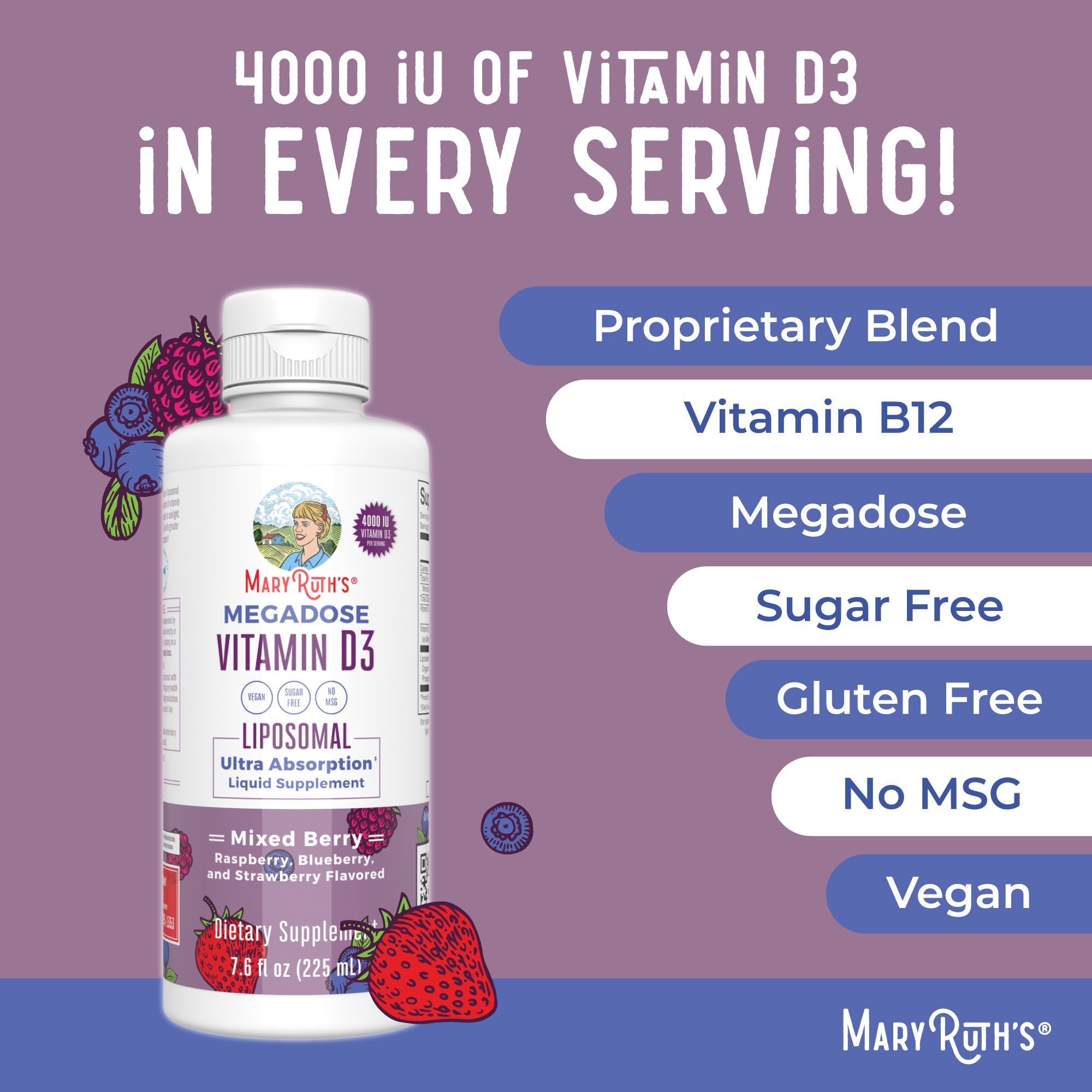 MaryRuth Organics Megadose Vitamin D3 Liposomal | Vitamin D 4000 IU | Ultra Absorption | Immune Support for Adults | Bone Health | VIT D3 | Vegan | Sugar Free | Gluten Free | Non-GMO | 45 Servings MARYRUTH'S uk supplements