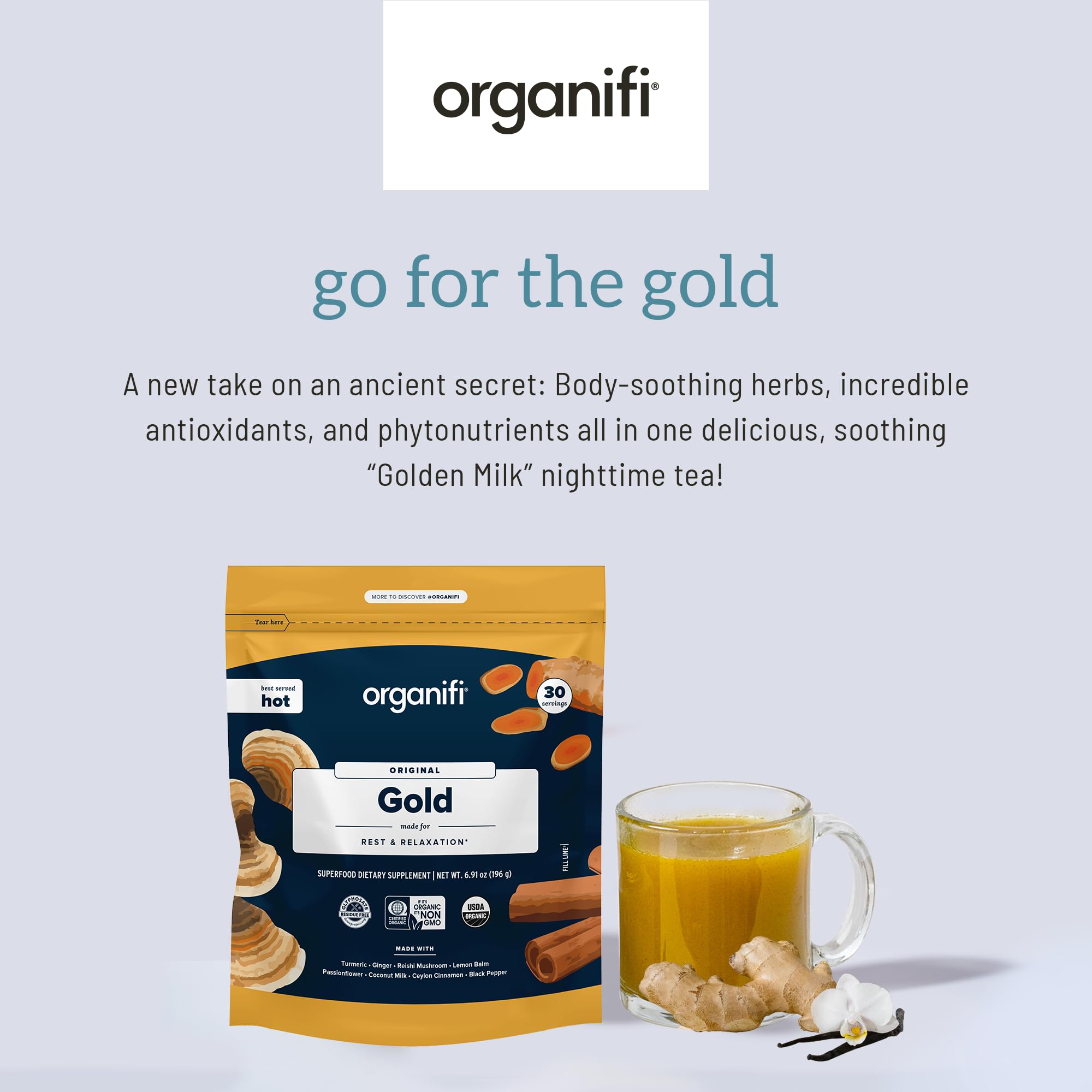 Organifi: Gold - Superfood Supplement Powder- 90 Servings (3 Pack) - Stress Support Organifi uk supplements
