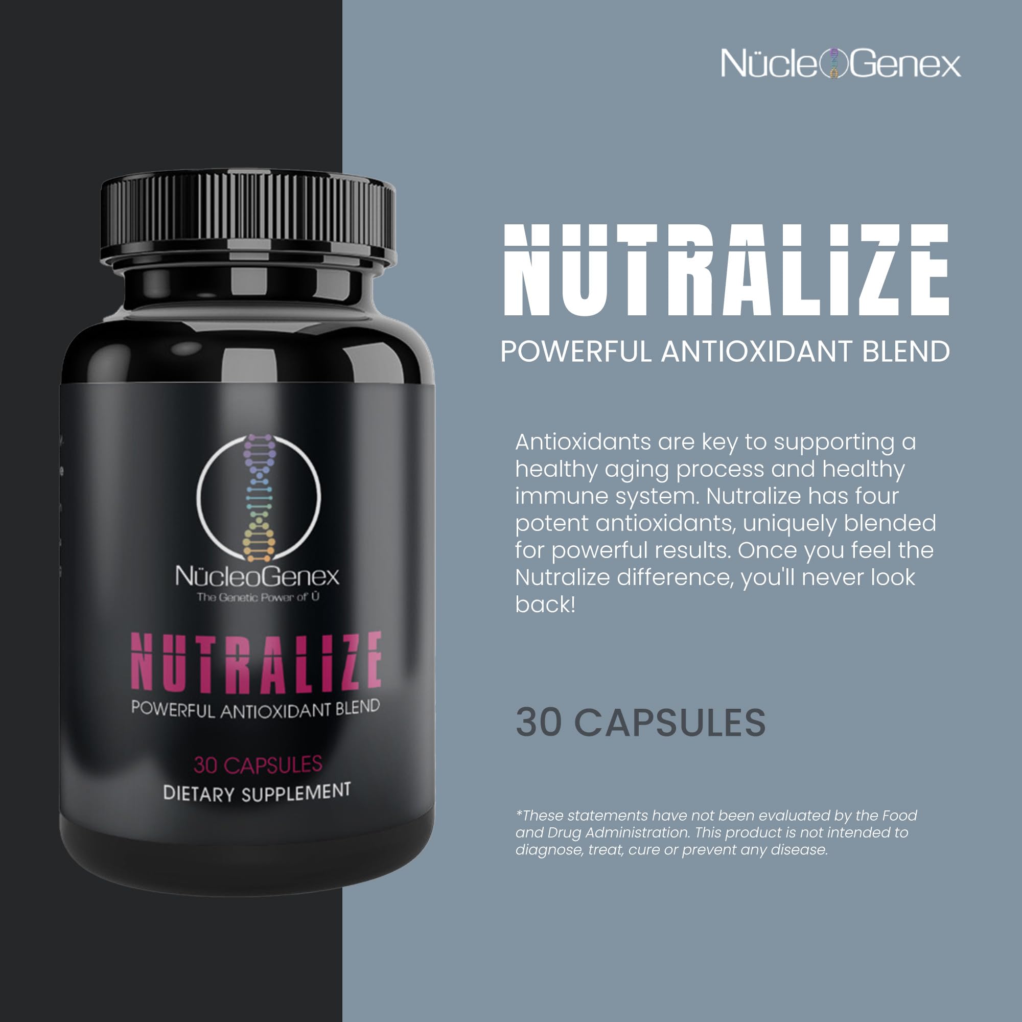 Nucleogenex - Nutralize - The Key to Supporting a Healthy Aging Process and Immune System - Potent Blend for Powerful Cell Protection - Xanthohumol, CurcuPrime, C-60 Complex, PureQQ - 30 Capsules NucleOGenex uk supplements