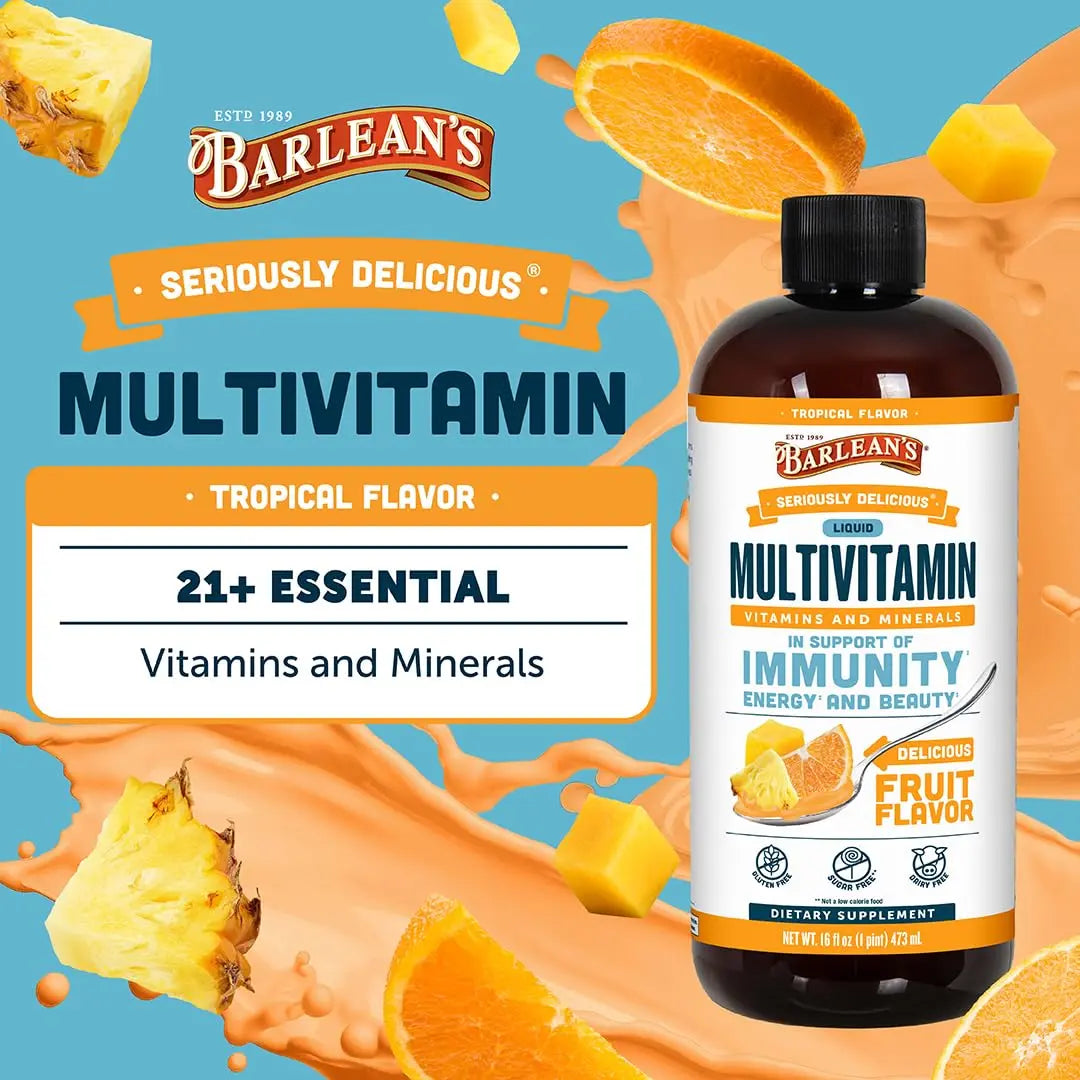 Barlean's Liquid Multivitamin for Women, Men & Kids, 21 Essential Vitamins & Minerals, Includes Biotin, B-Complex Barlean's uk supplements