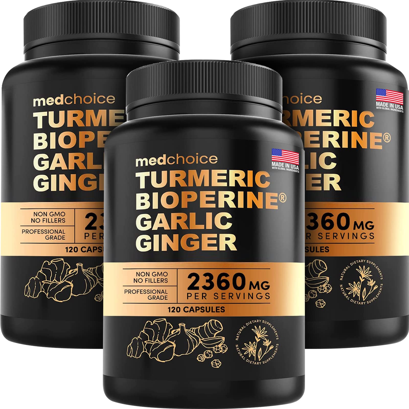 4-in-1 Turmeric and Garlic Supplements with Bioperine 2360 mg (360 ct) Turmeric Ginger MEDCHOICE uk supplements