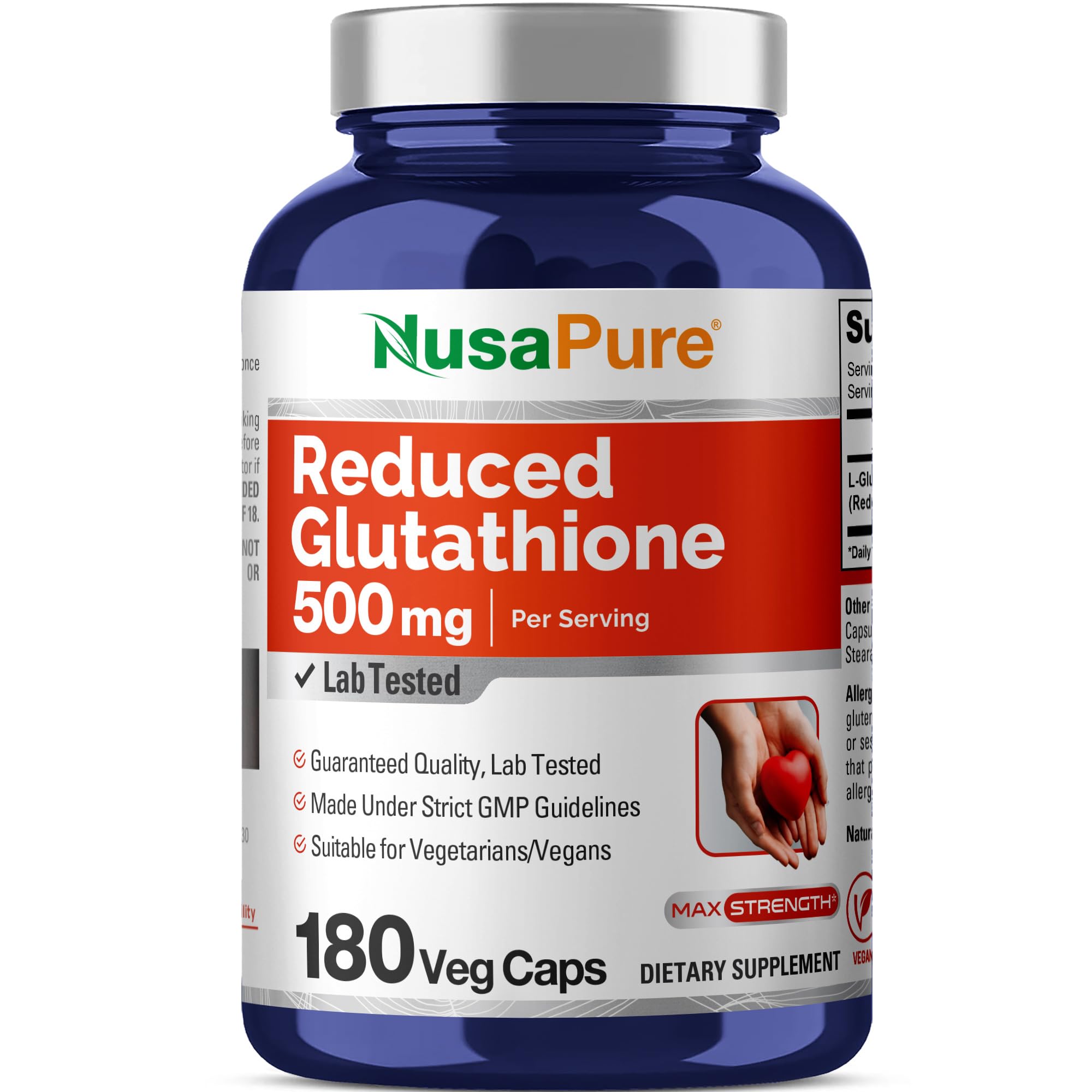 NusaPure Reduced Glutathione 500mg 180 Veggie Capsules (Vegan,Non-GMO) L-Glutathione NusaPure uk supplements