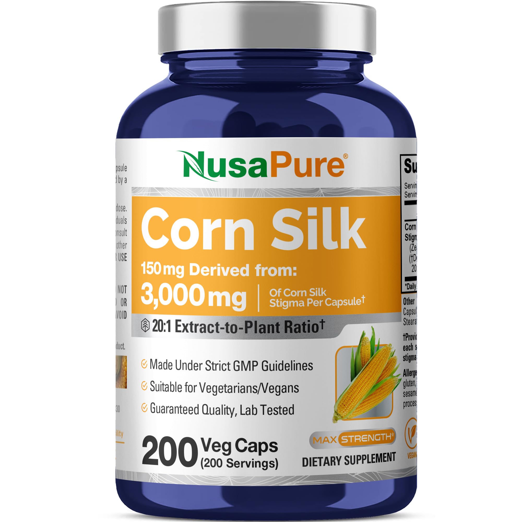 NusaPure Corn Silk Extract 3,000 mg per Caps - 200 Veggie Caps (100% Vegetarian, Non-GMO, Extract 20:1, Vegan) NusaPure uk supplements