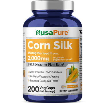 NusaPure Corn Silk Extract 3,000 mg per Caps - 200 Veggie Caps (100% Vegetarian, Non-GMO, Extract 20:1, Vegan) NusaPure uk supplements