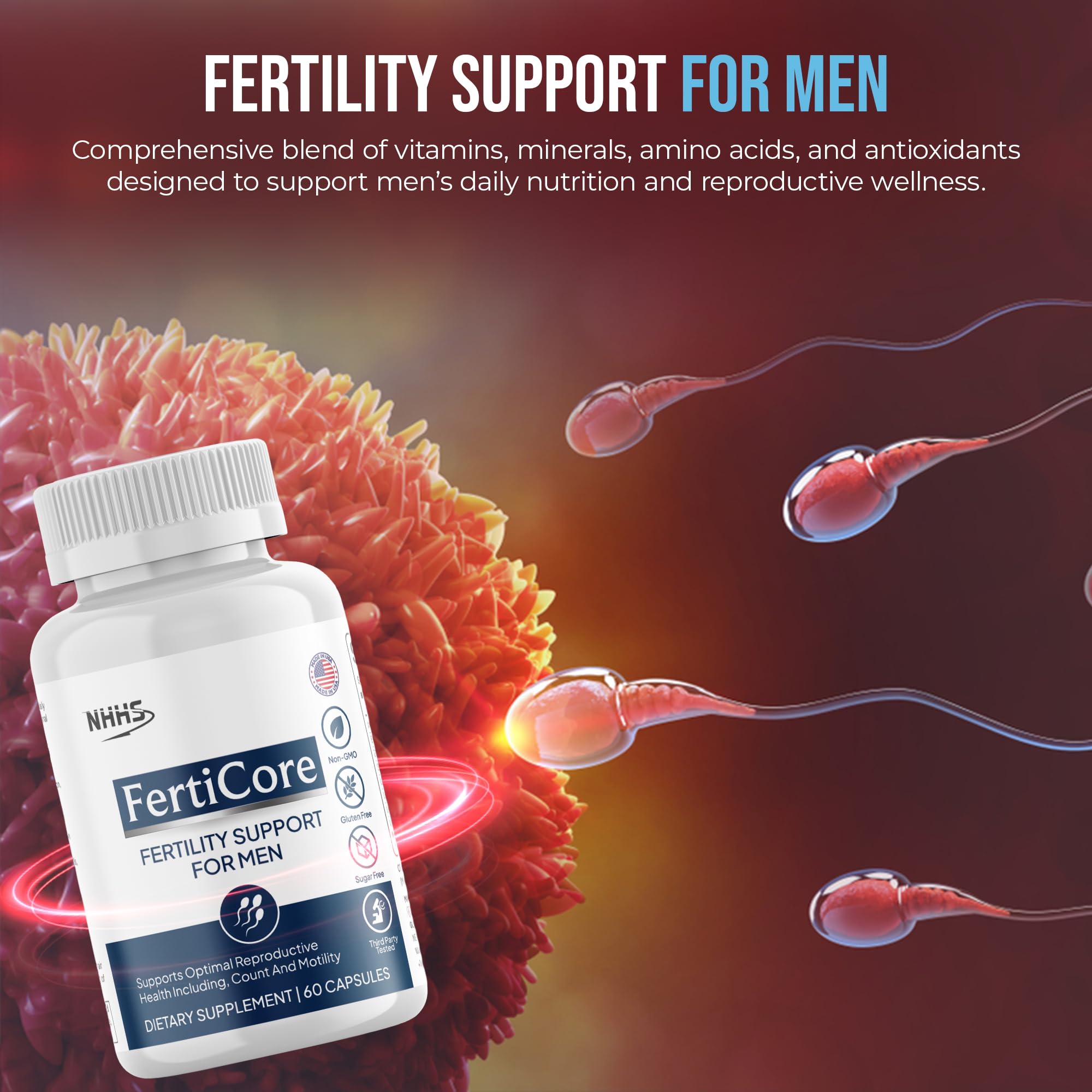 NHHS FertiCore – Men’s Fertility & Reproductive Wellness Supplement – Supports Sperm Health, Motility & Vitality – with Vitamins, Minerals, Amino Acids & Antioxidants – Made in USA, 60 Capsules NHHS uk supplements