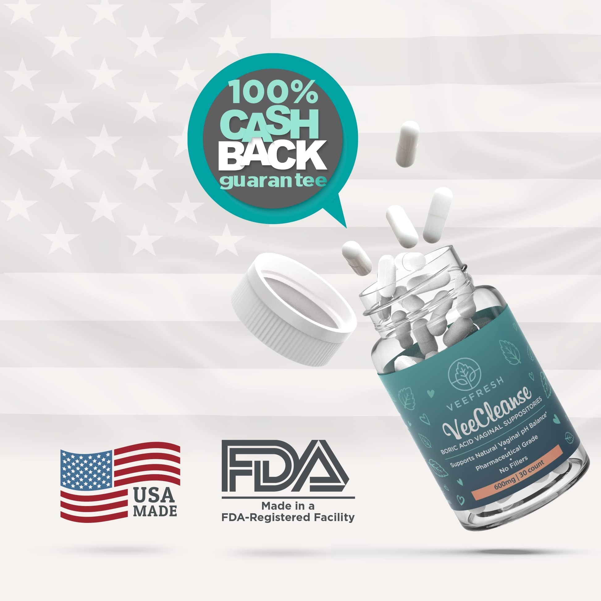 VeeFresh - VeeCleanse Boric Acid Vaginal Suppositories - Vaginal pH Balance Suppositories VeeFresh uk supplements