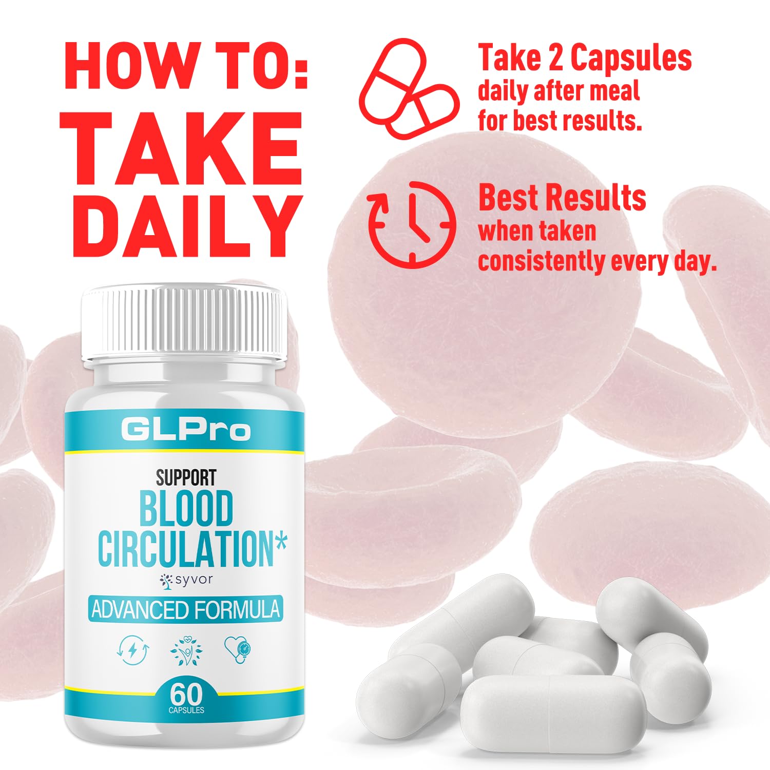 GLPro Blood Capsules, Official GLPro Blood Health Support Pills with All Natural Ingredients, Advanced Formula Supplement with Maximum Strength Premium Vitamins for Women and Men (60 Capsules) Syvor uk supplements