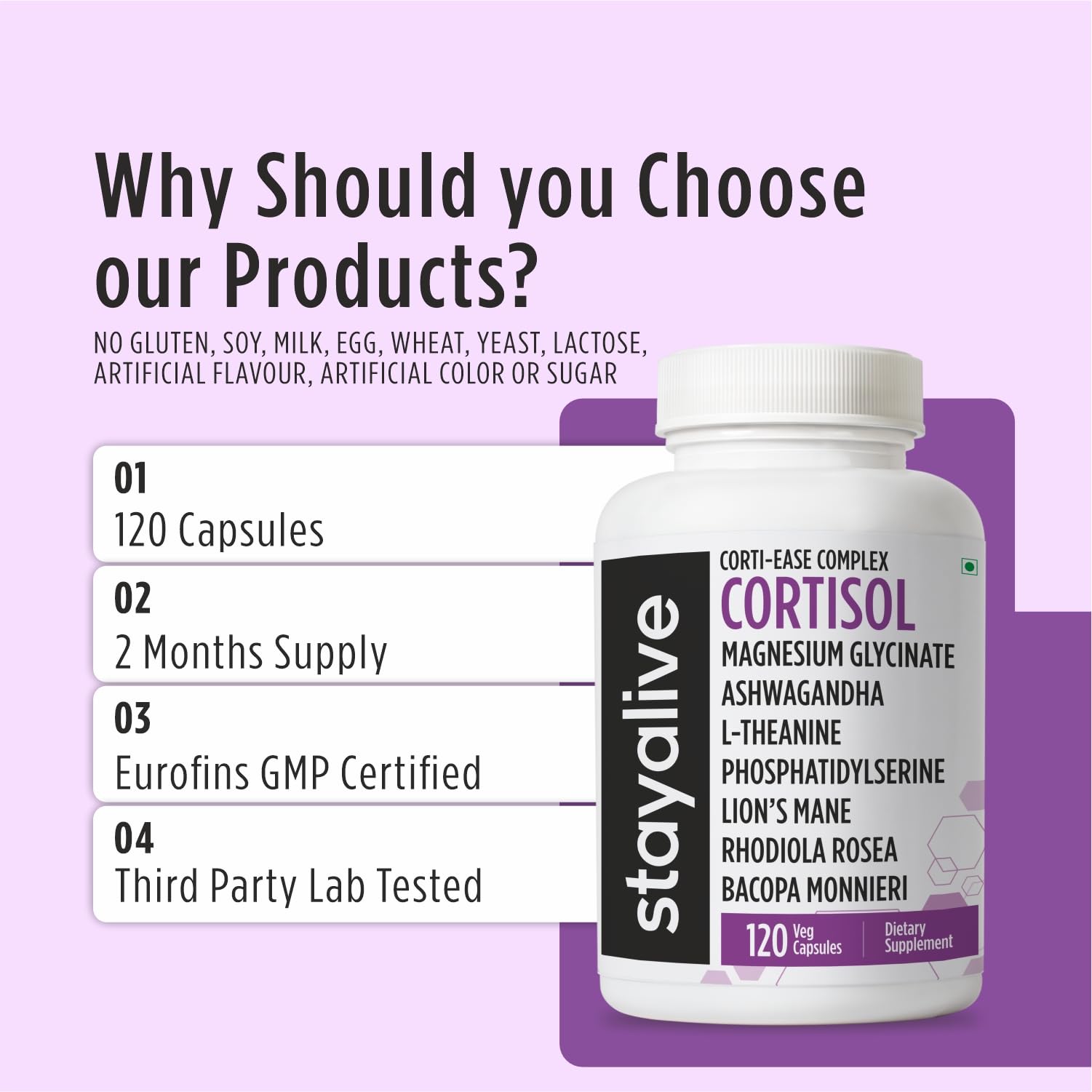 STAY ALIVE Cortisol Manager Supplement 15-in-1 Complex w/L-Theanine, Ashwagandha, Magnesium Glycinate, Phosphatidylserine and More, 120 Veg Capsules, Non-GMO & Gluten-Free Formula for Women and Men STAY ALIVE uk supplements