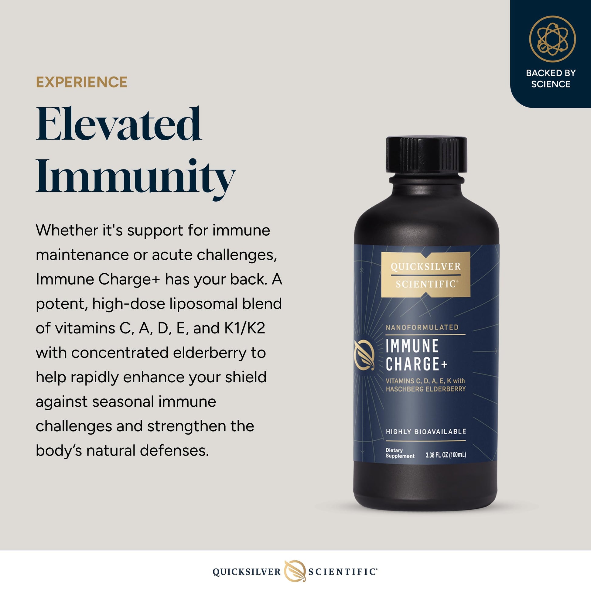 Quicksilver Scientific Immune Charge+ - Elderberry with 10,000 IU Vitamin D3, 25,000 Vitamin A, C, E, K1 & K2 for Immune Health & Lung Support (100ml) Quicksilver Scientific uk supplements