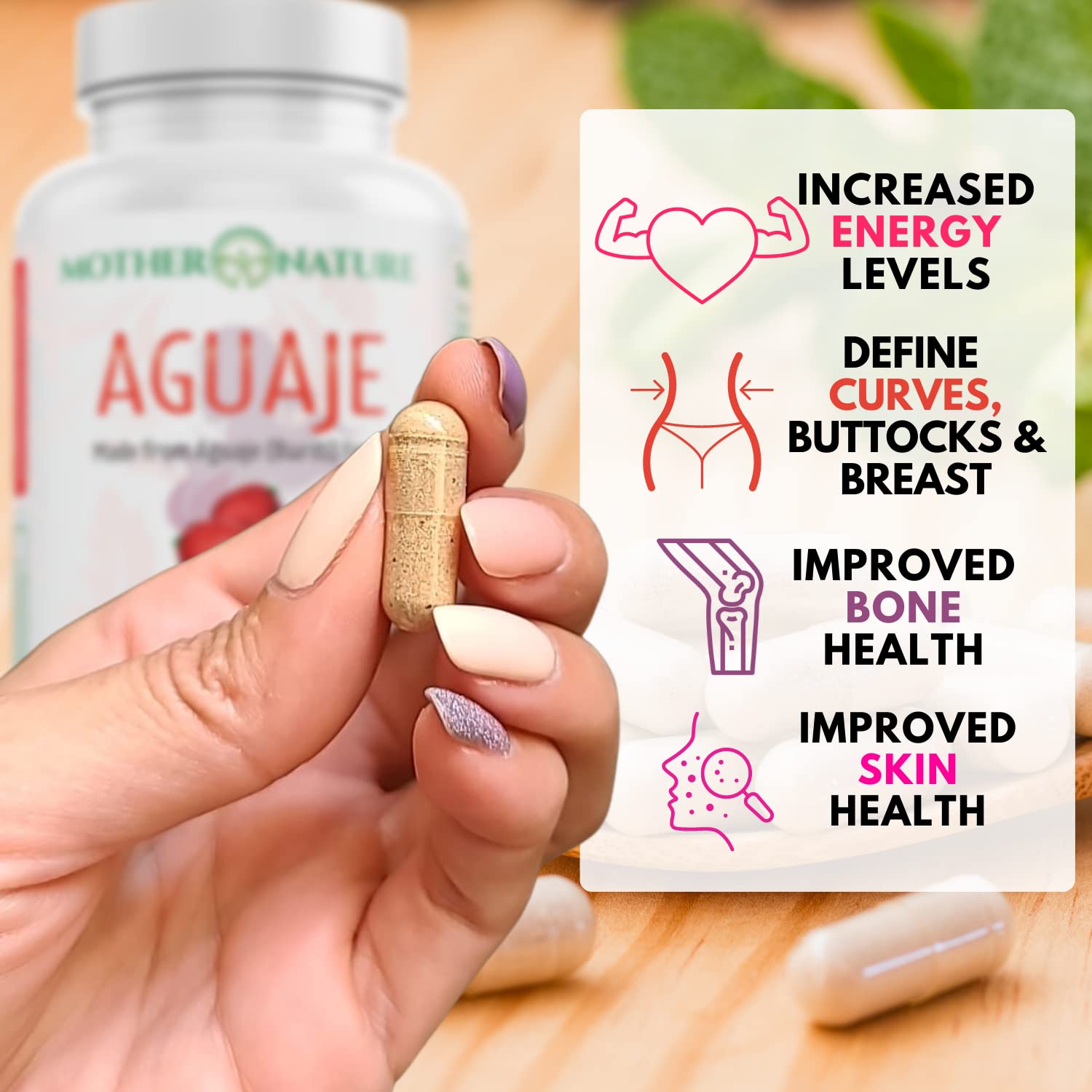 Mother Nature Aguaje Curves Capsules for Women, 1000mg (120ct), Natural & Sustainably Sourced Aguaje Fruit from Peru for Female Health, Hormone Balance, Curve Enhancer, Vegan, Non-GMO & Gluten-Free Mother Nature Organics Superfoods for Organic Living uk supplements