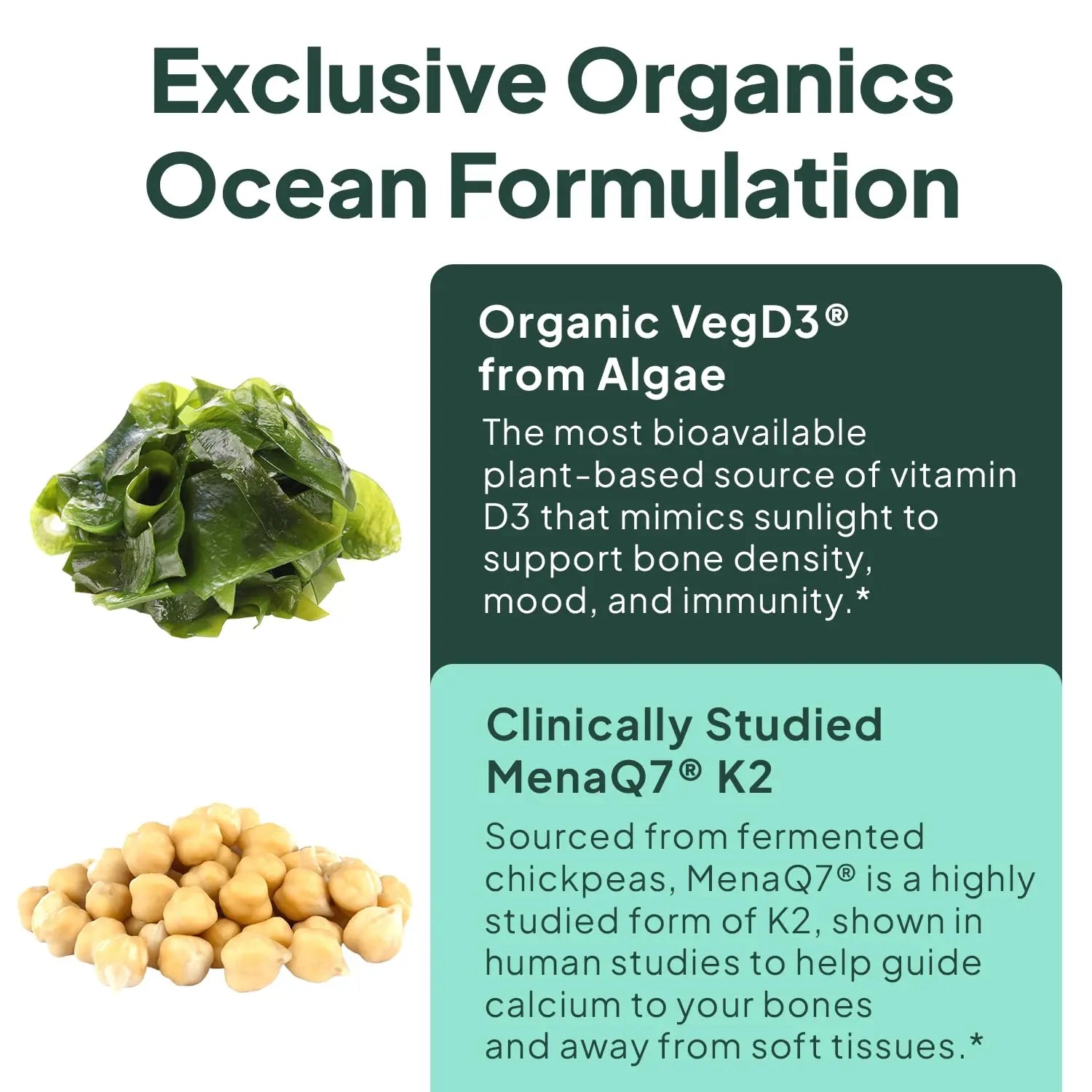 Organics Ocean Better D3 + K2-100% Organic VIT D3 and K2 Supplements with Maximum Bioavailability - Supports Bone Density, Calcium Balance Organics Ocean uk supplements