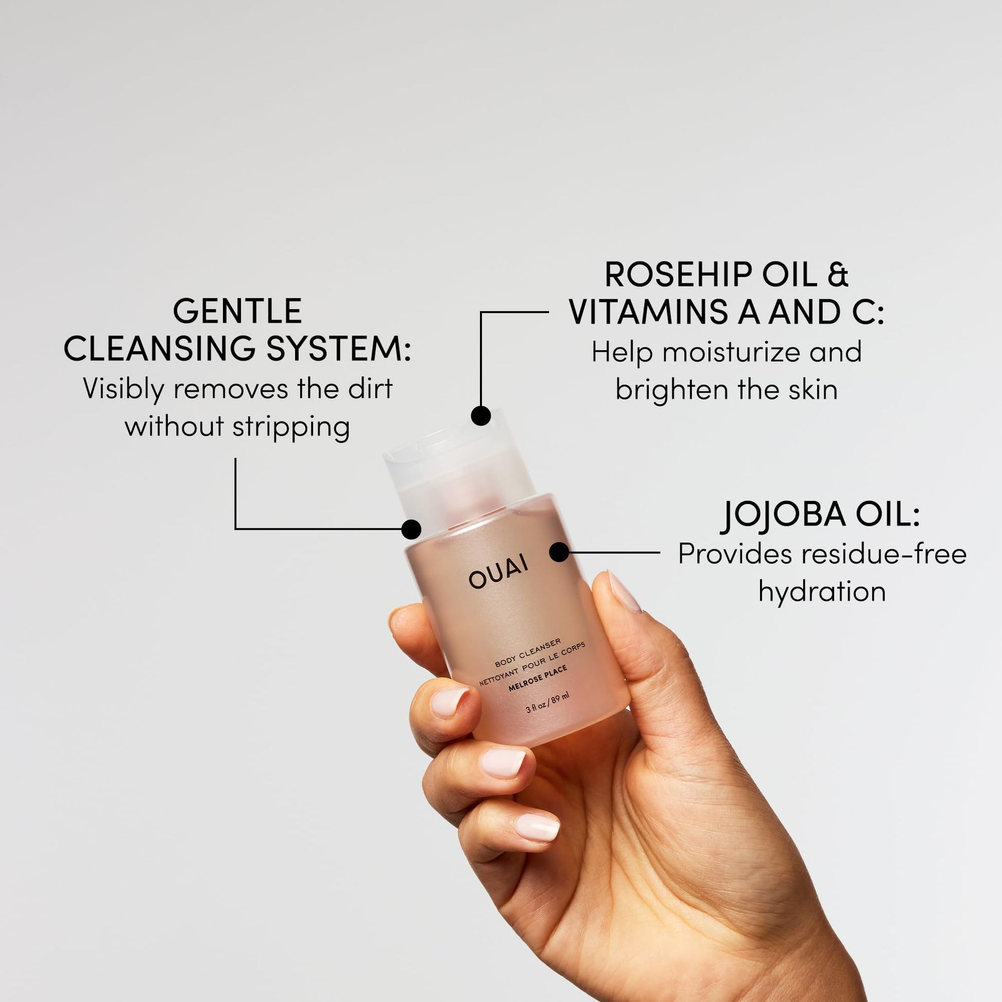 OUAI Body Cleanser Travel Size, Melrose Place - Foaming Body Wash with Jojoba Oil & Rosehip Oil to Hydrate, Balance & Soften Skin - Paraben, Phthalate, Sulfate Free Skin Care Products (3 Fl Oz) OUAI uk supplements